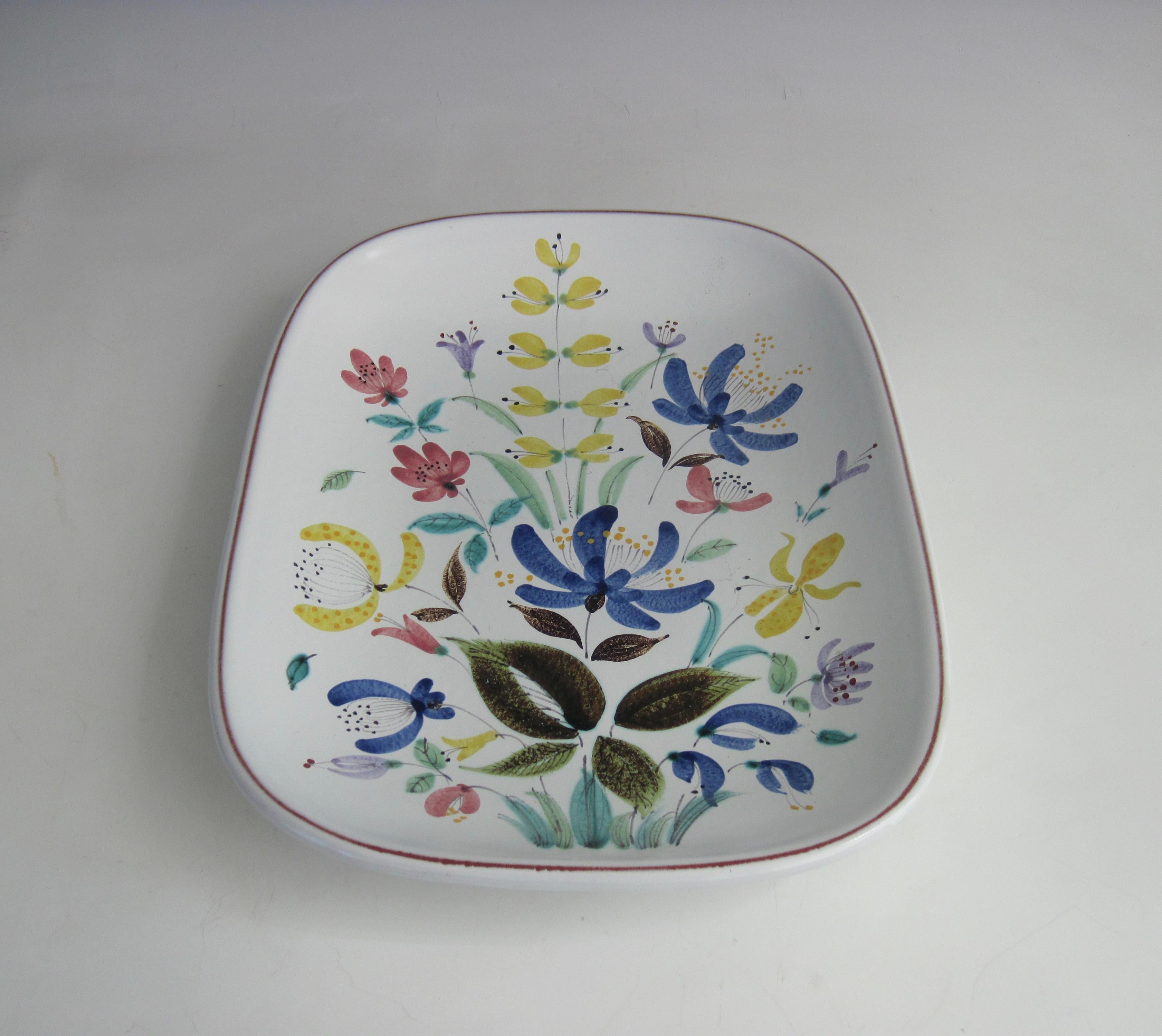 1950s Stig Lindberg Rectangular Dish with Flowers In Good Condition In Ferndale, MI