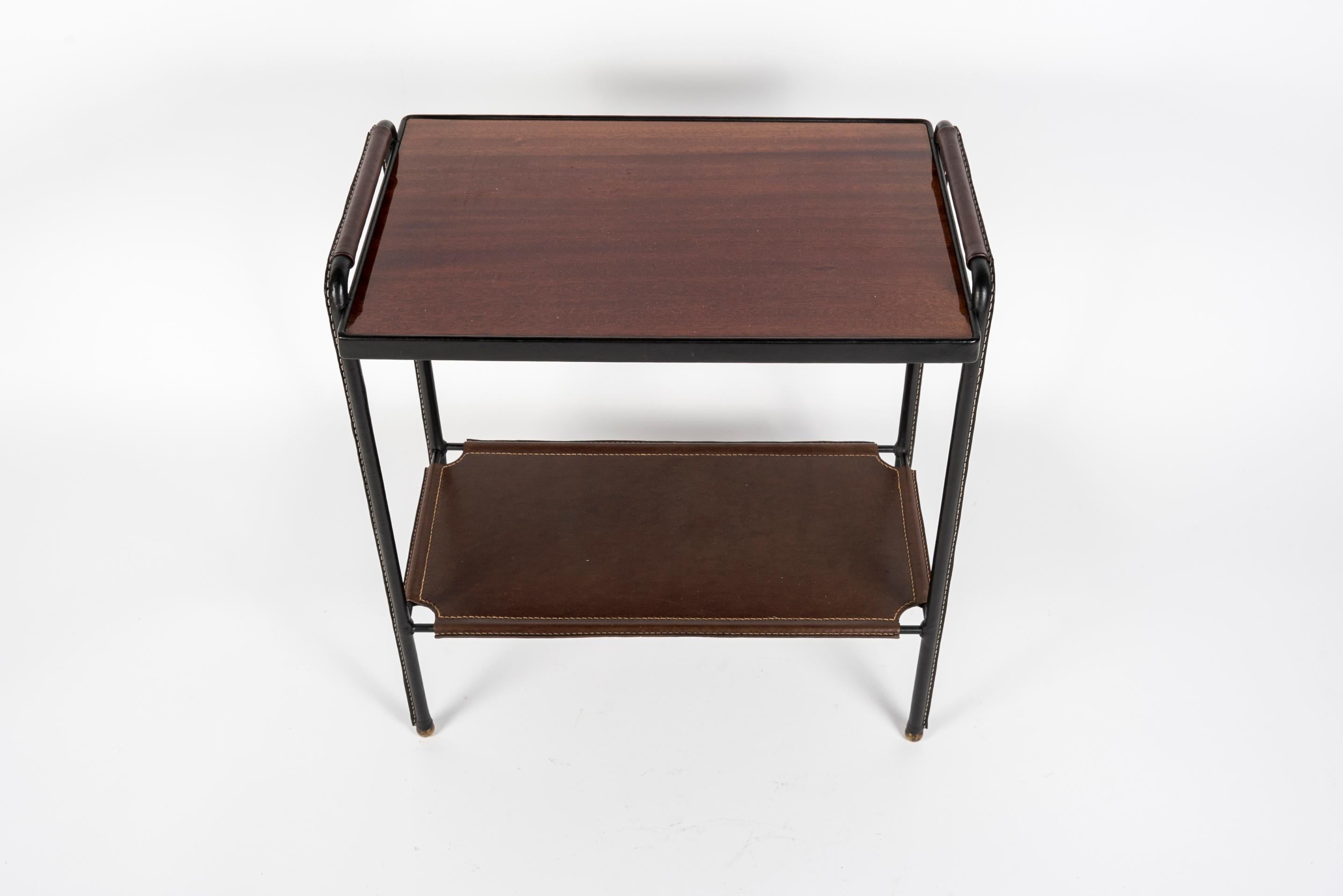 1950's Stiitched leather side table by Jacques Adnet In Good Condition In Bois-Colombes, FR