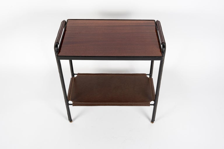 1950's Stiitched leather side table by Jacques Adnet In Good Condition For Sale In Bois-Colombes, FR