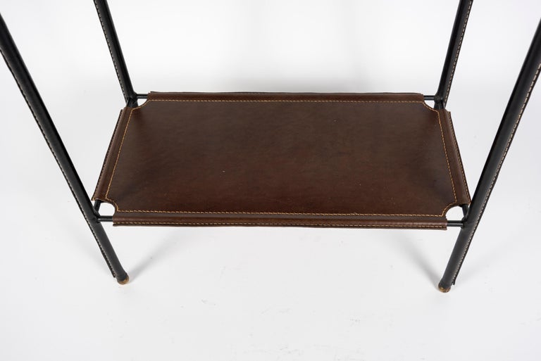 Mid-20th Century 1950's Stiitched leather side table by Jacques Adnet For Sale