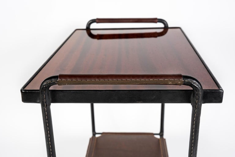 1950's Stiitched leather side table by Jacques Adnet For Sale 2