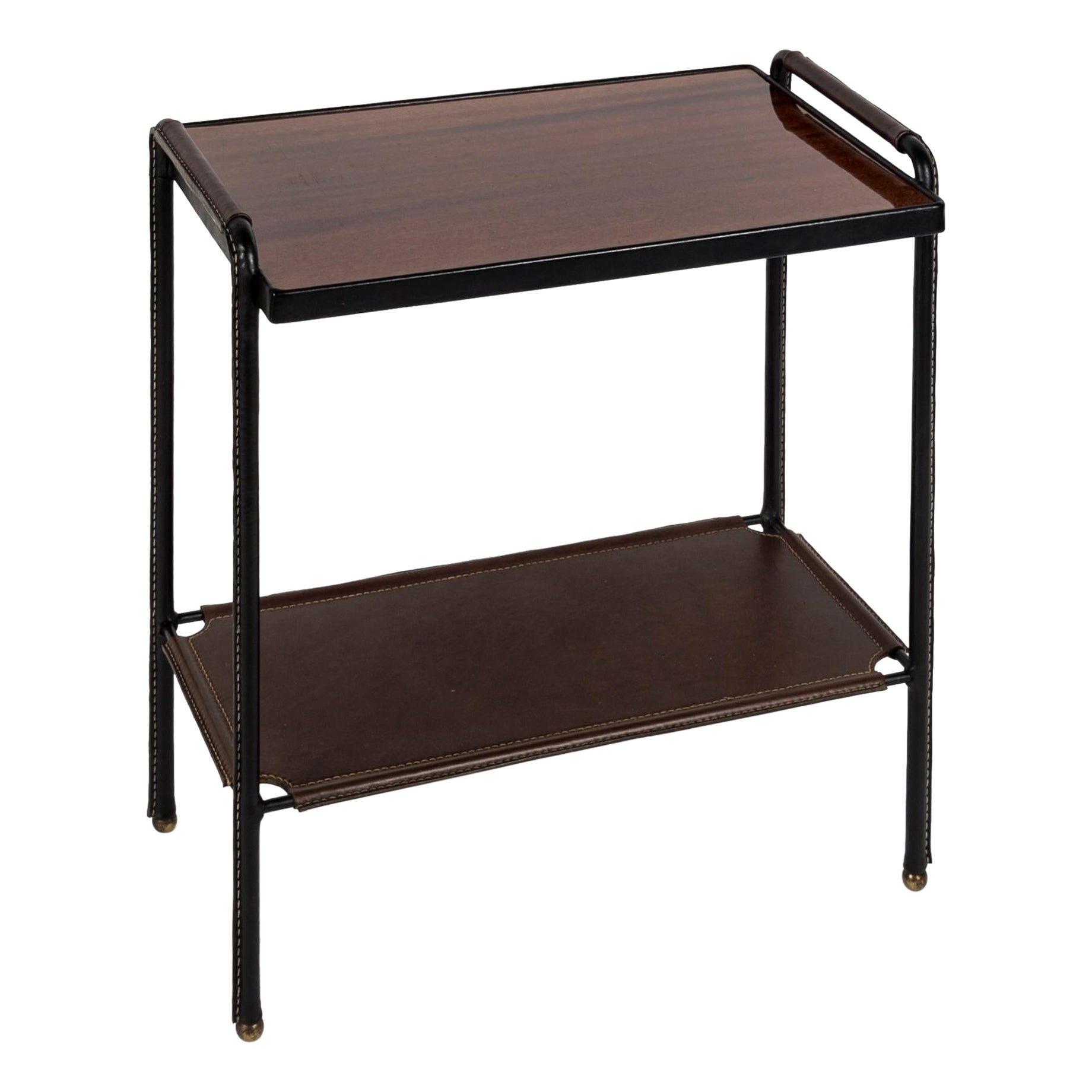 1950's Stiitched leather side table by Jacques Adnet