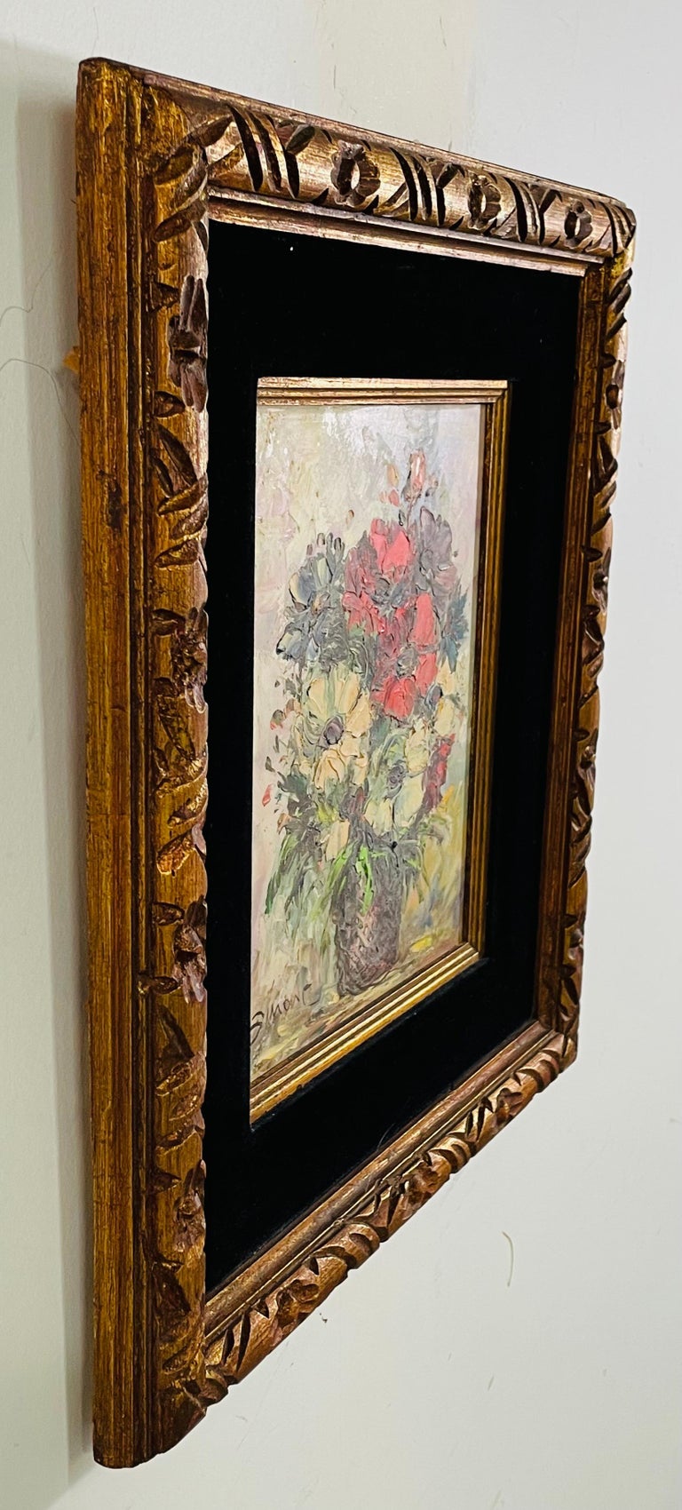 1950's Still Life of Mixed Flowers Oil Painting Signed and Framed For Sale 2