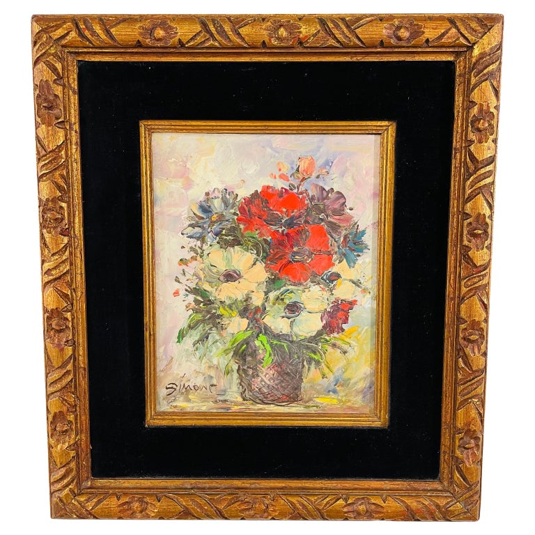 1950's Still Life of Mixed Flowers Oil Painting Signed and Framed For Sale