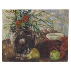 1950s Still Life Oil Painting Signed Haigh Vintage Oil on Board