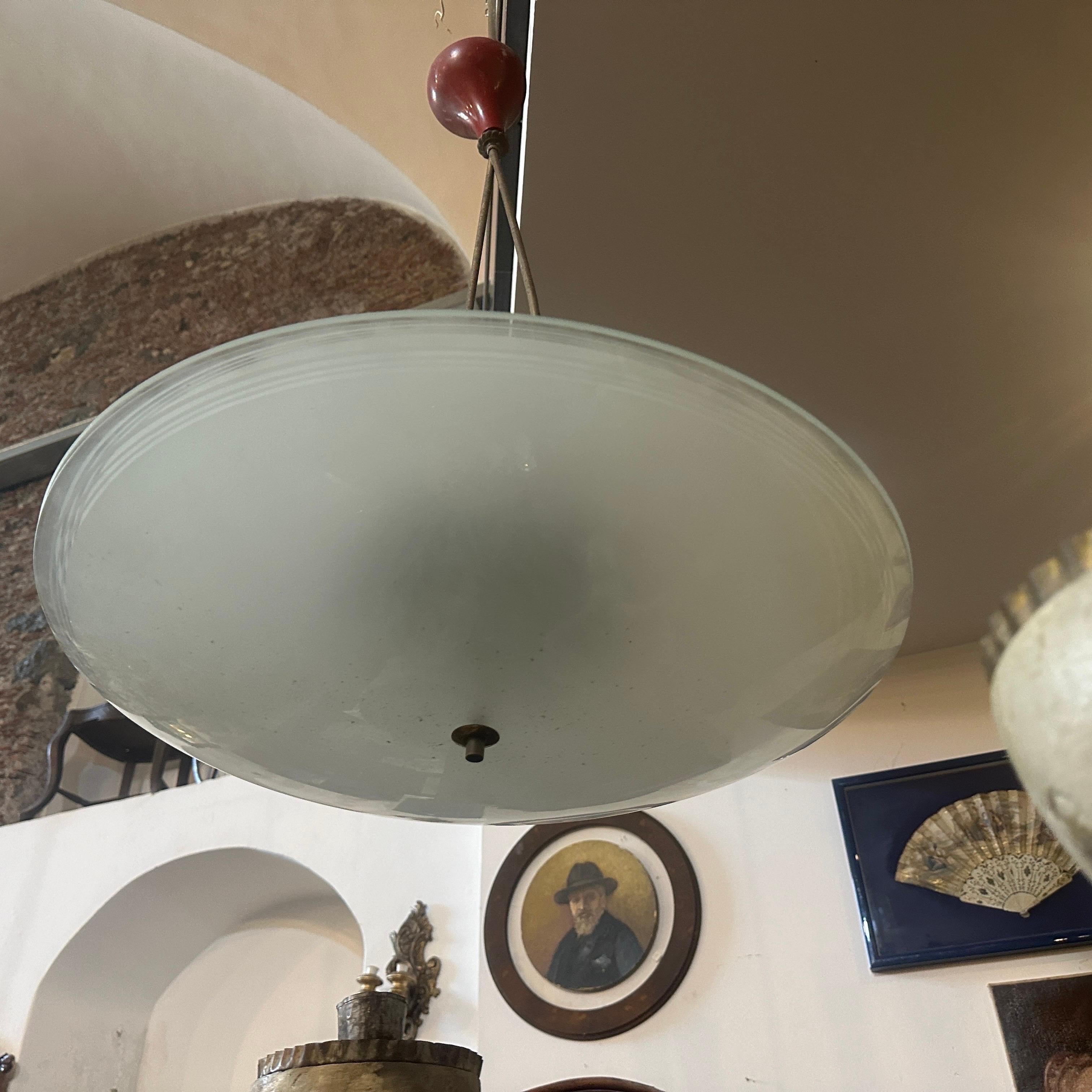 1950s Stilnovo Attributed Mid-Century Modern Italian Large Round Pendant For Sale 6