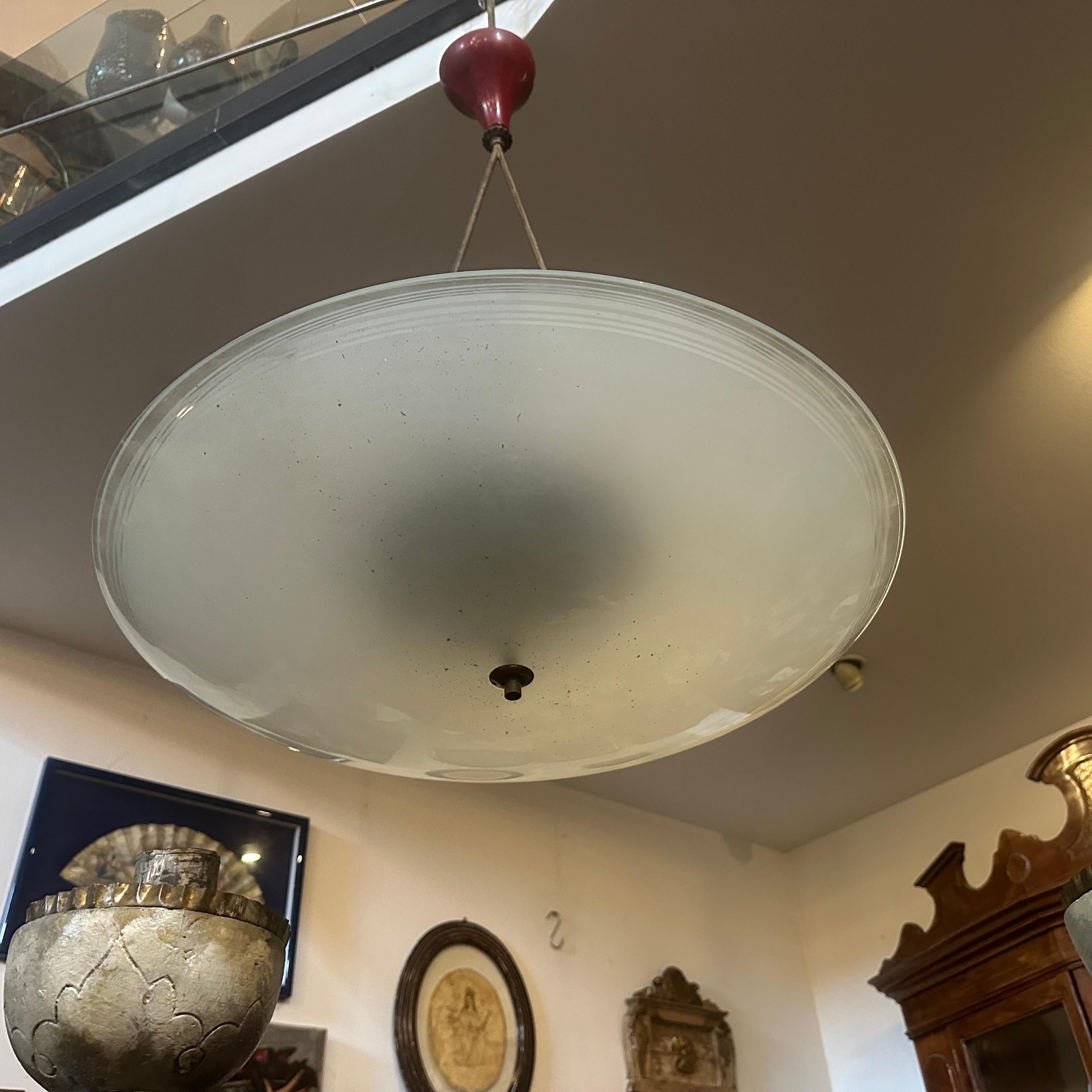 1950s Stilnovo Attributed Mid-Century Modern Italian Large Round Pendant For Sale 1