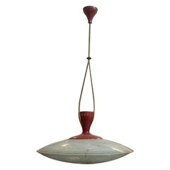 1950s Stilnovo Attributed Mid-Century Modern Italian Large Round Pendant 1950s Stilnovo Attributed Mid-Century Modern Italian Large Round Pendant