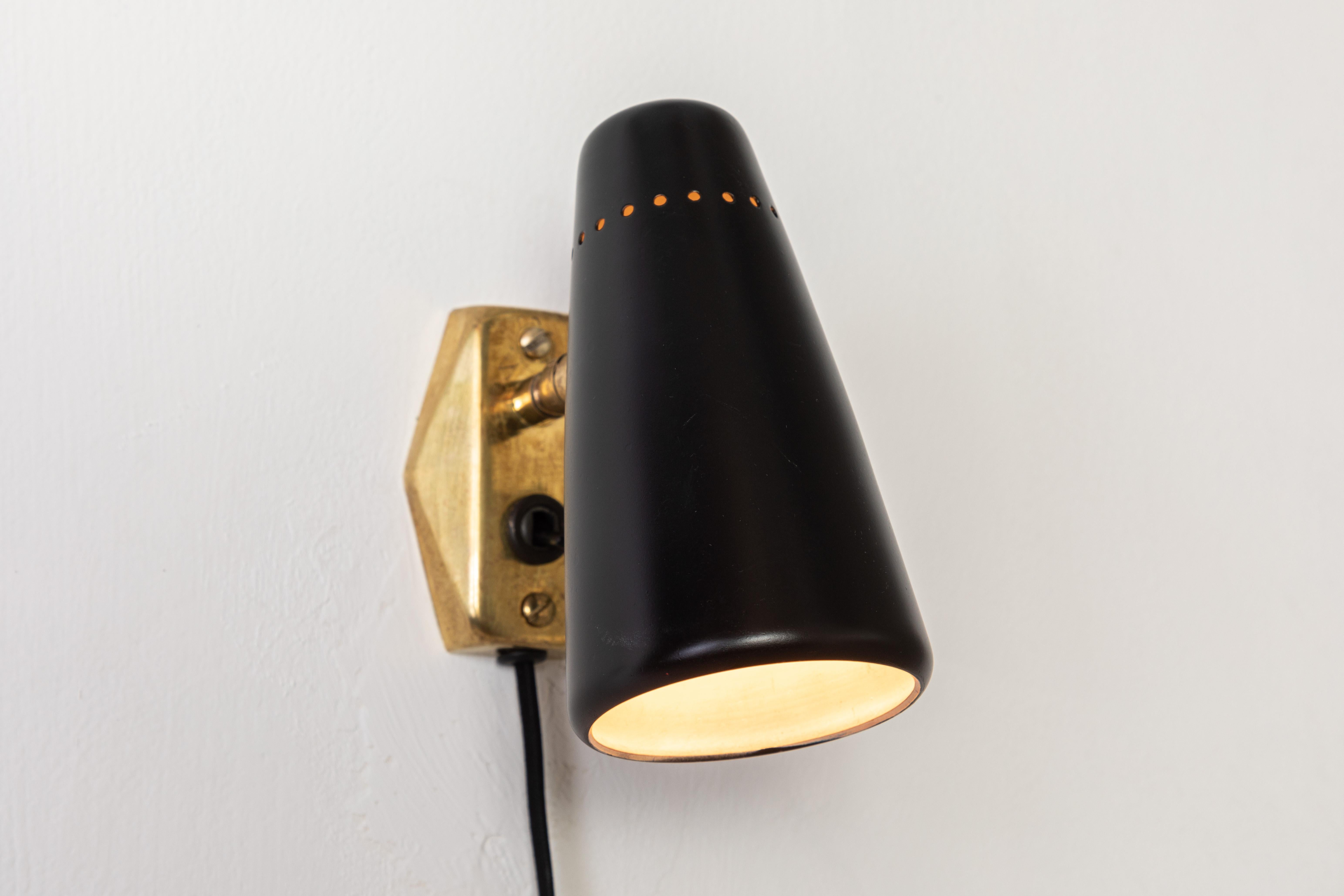 Painted 1950s Stilnovo Black and Brass Wall Lights