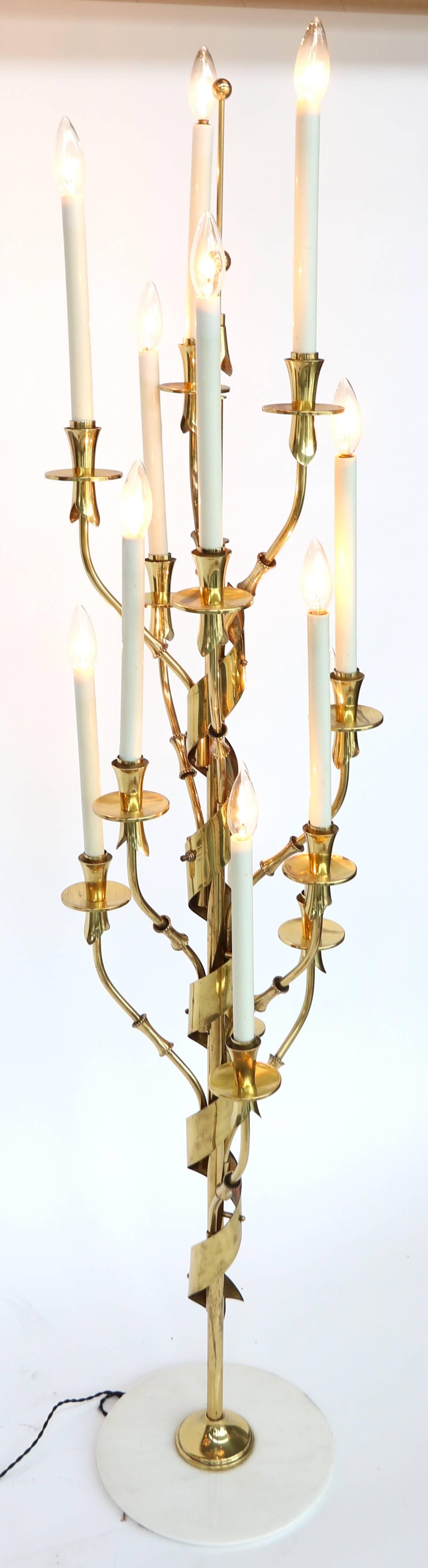 Mid-Century Modern 1950s Stilnovo Brass Candelabra Floor Lamp with Marble Base
