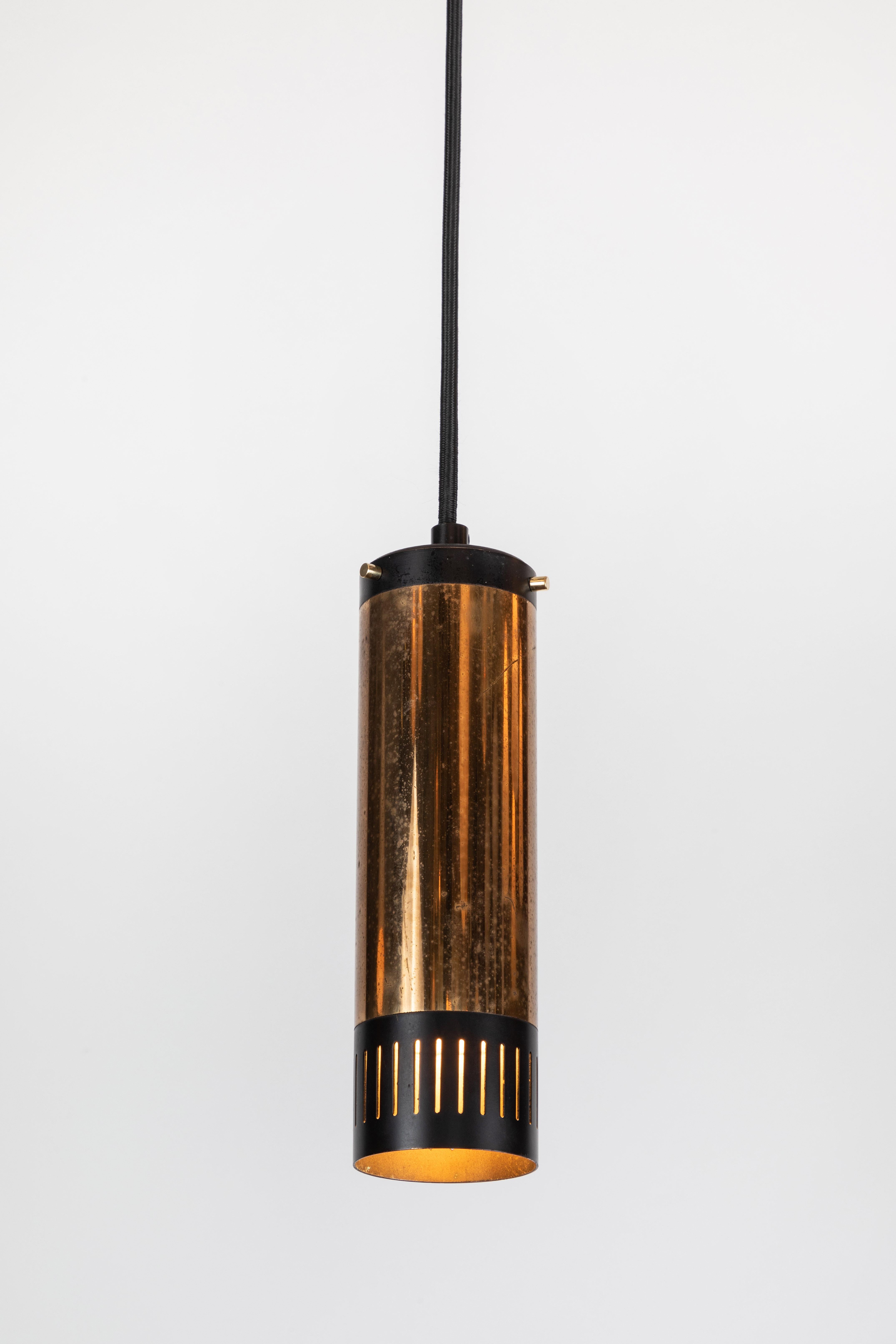 Painted 1950s Stilnovo Cylindrical Pendant with Yellow Label