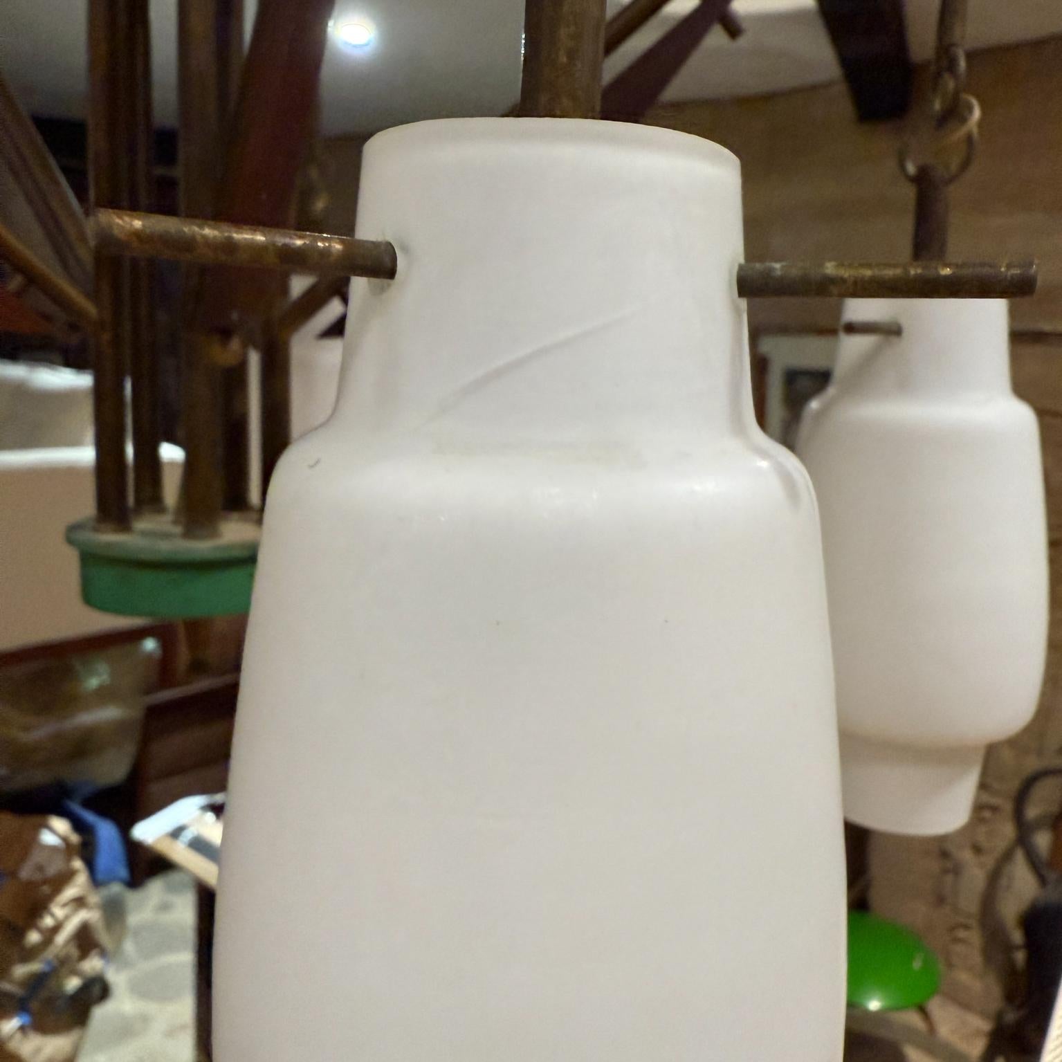 1950s Stilnovo Five Arm Italian Chandelier Brass Opaline For Sale 6
