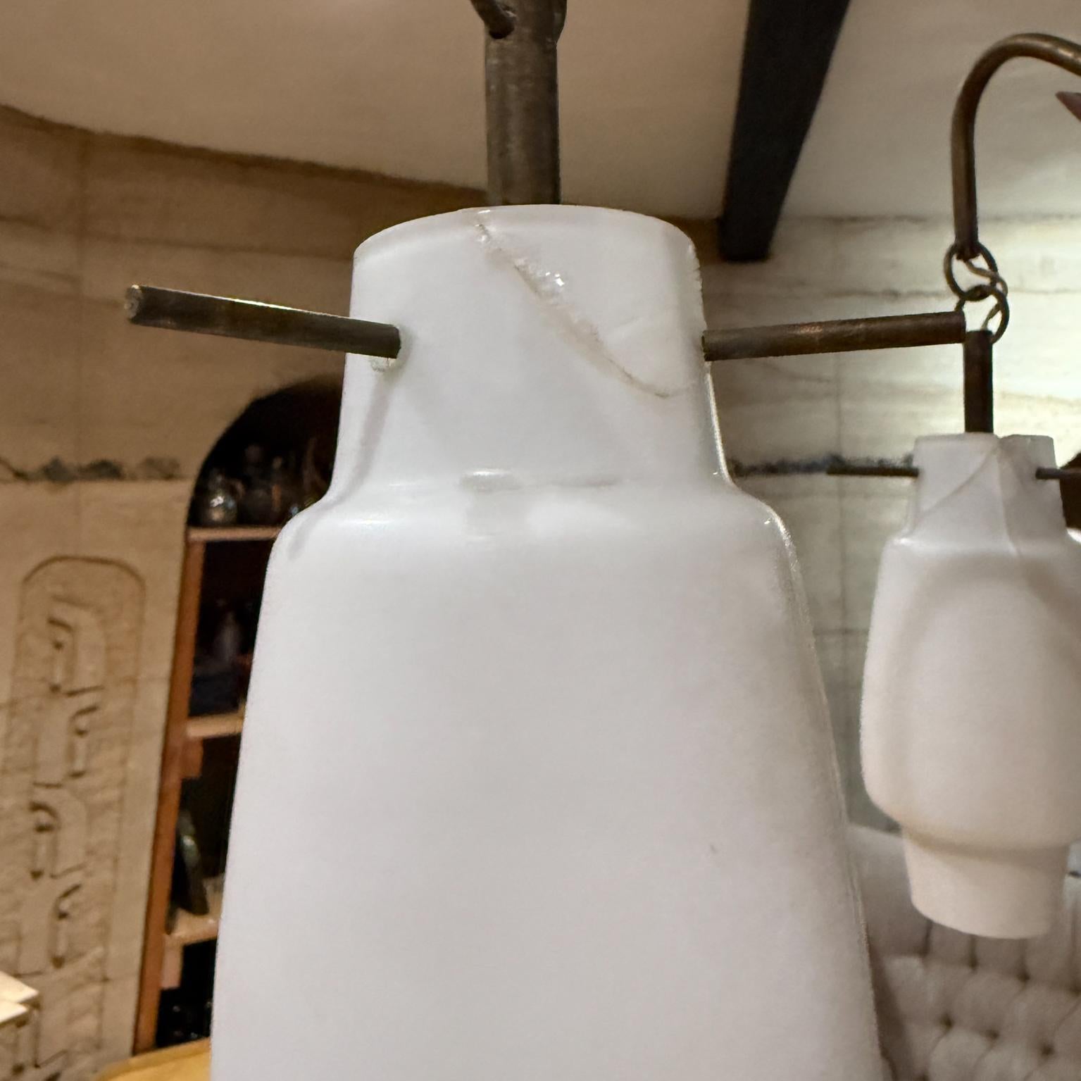1950s Stilnovo Five Arm Italian Chandelier Brass Opaline For Sale 8