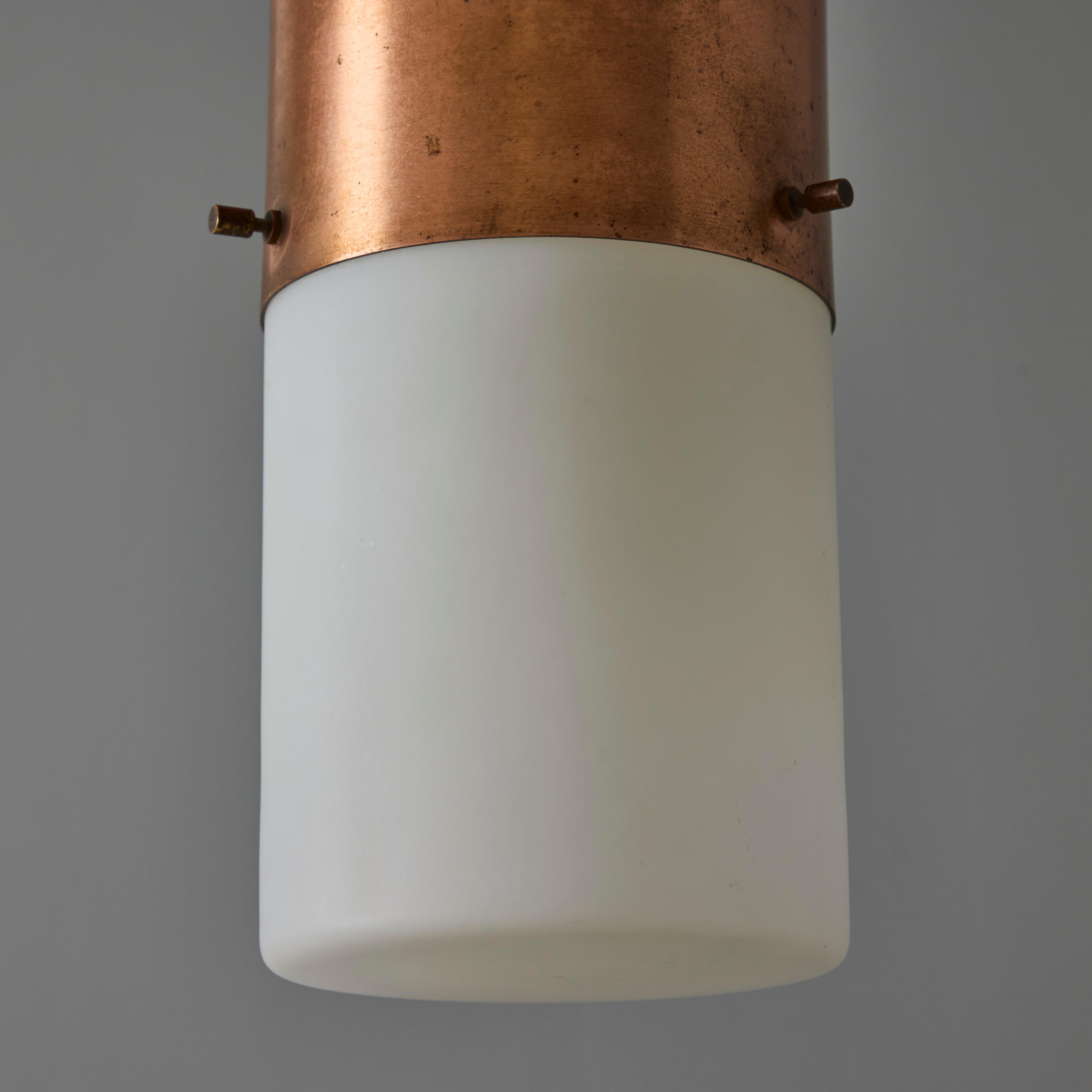 1950s Stilnovo Glass & Copper Cylindrical Pendant with Original Yellow Label For Sale 5