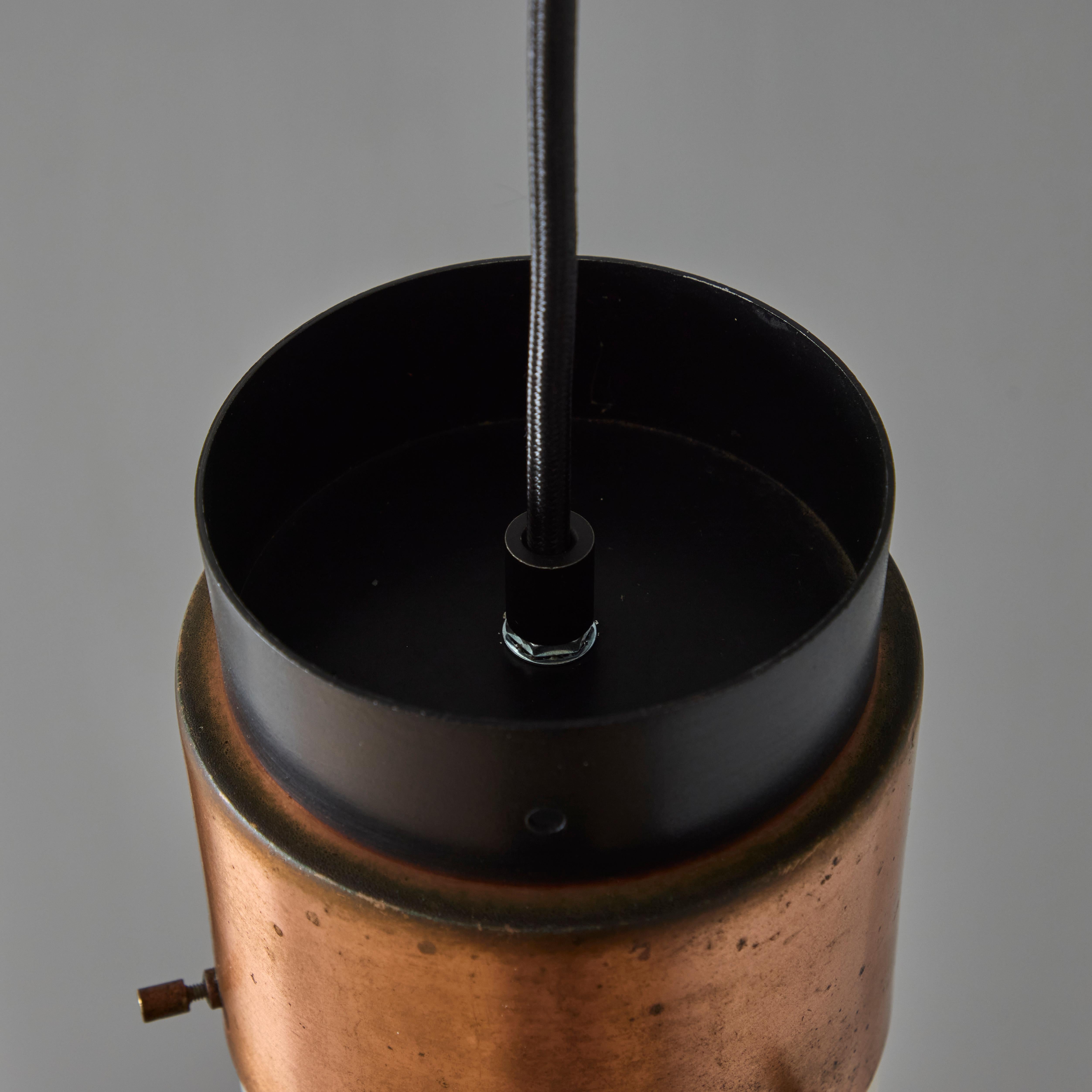 1950s Stilnovo Glass & Copper Cylindrical Pendant with Original Yellow Label For Sale 6