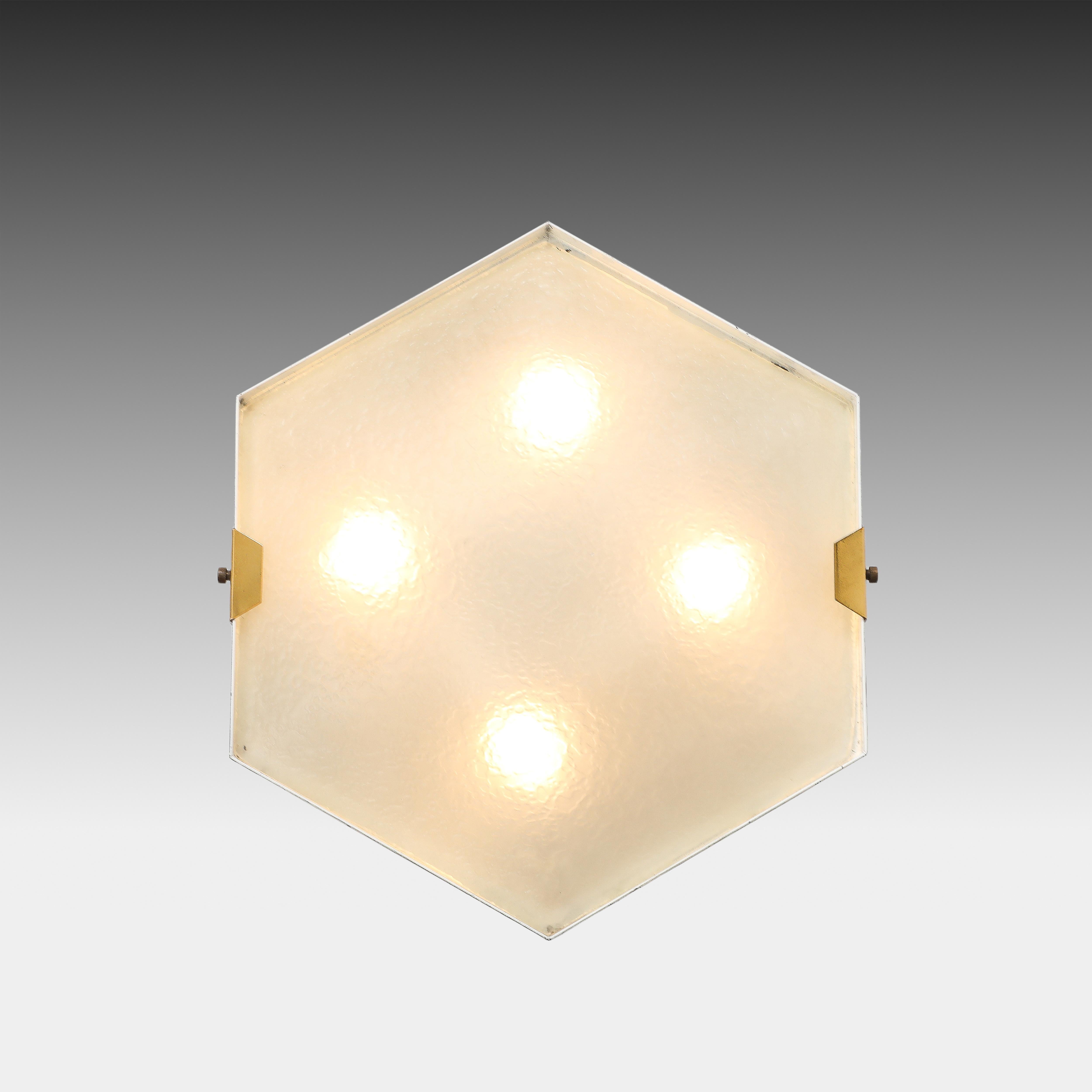 Metal 1960s Stilnovo Hexagonal Flush Mount Ceiling Light Model 1183 For Sale