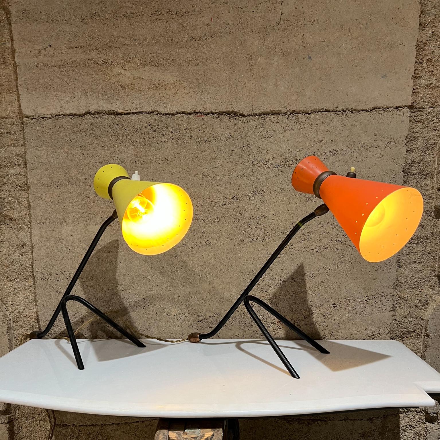 1950s Stilnovo Italian Cone Desk Table Lamps Flirty Pair Yellow and Red For Sale 7