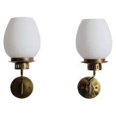 1950s Stilnovo Italian Glass and Brass Sconces Wall Lamps
