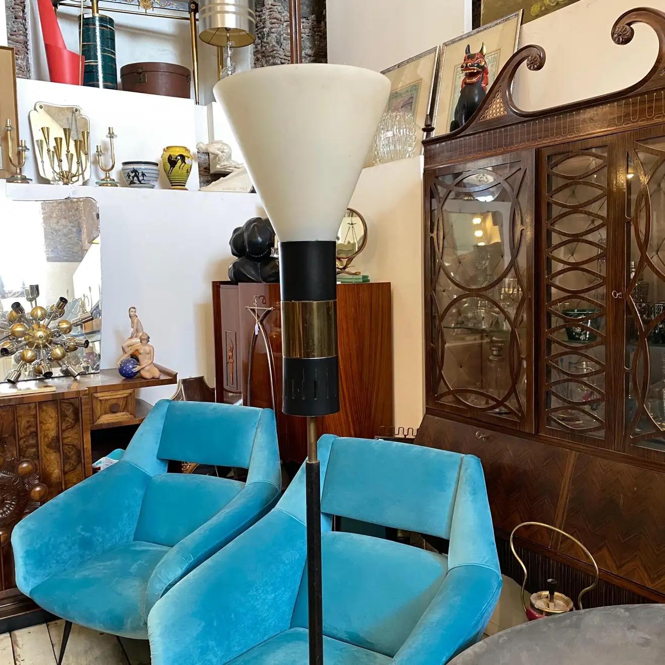1950s Stilnovo Marble Brass and Glass Mid-Century Modern Italian Floor Lamp For Sale 5