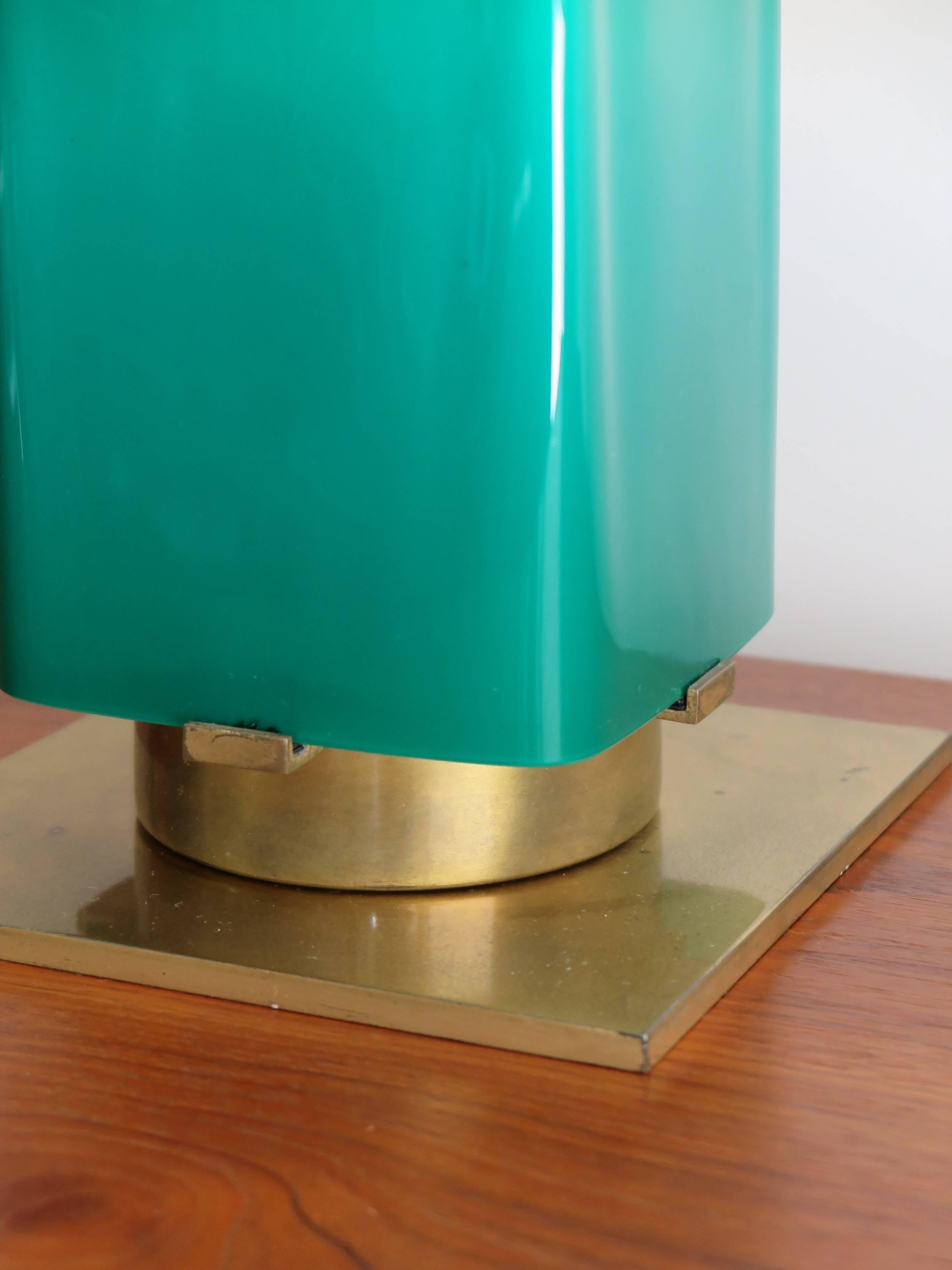 1950s Stilnovo Midcentury Modern Italian Glass and Brass Table Lamp Shade 3