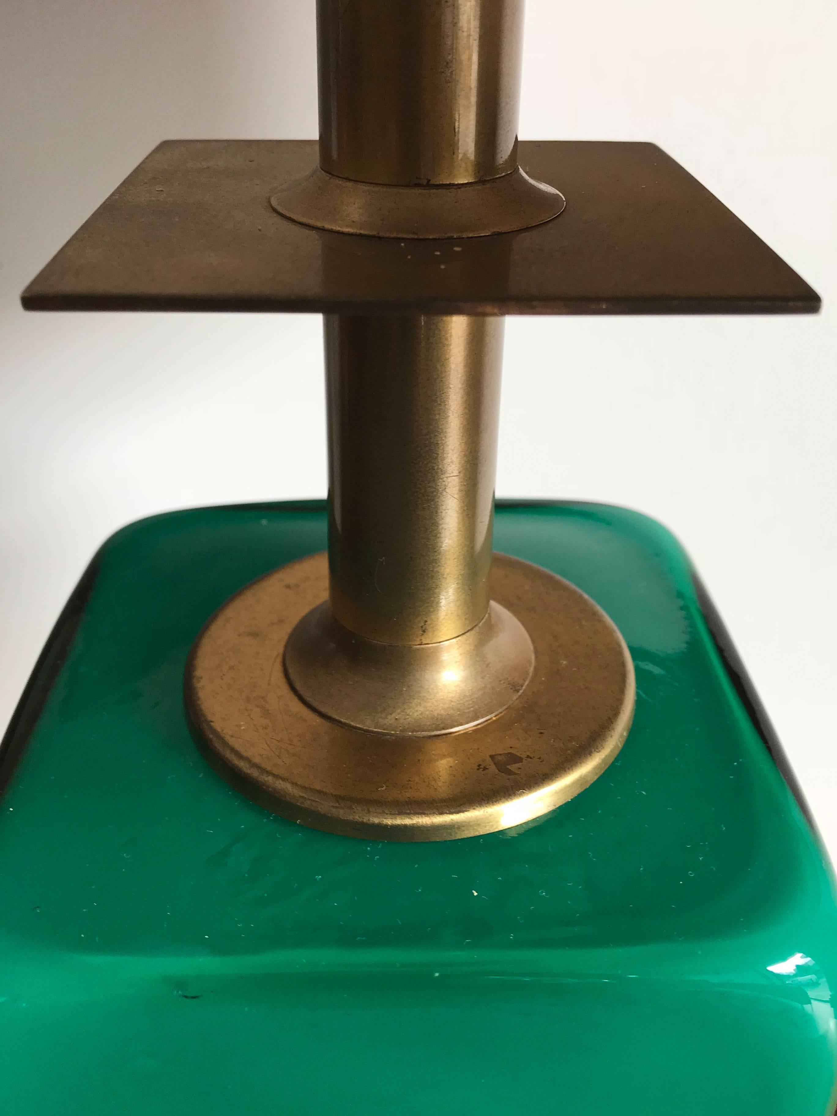 1950s Stilnovo Midcentury Modern Italian Glass and Brass Table Lamp Shade 1