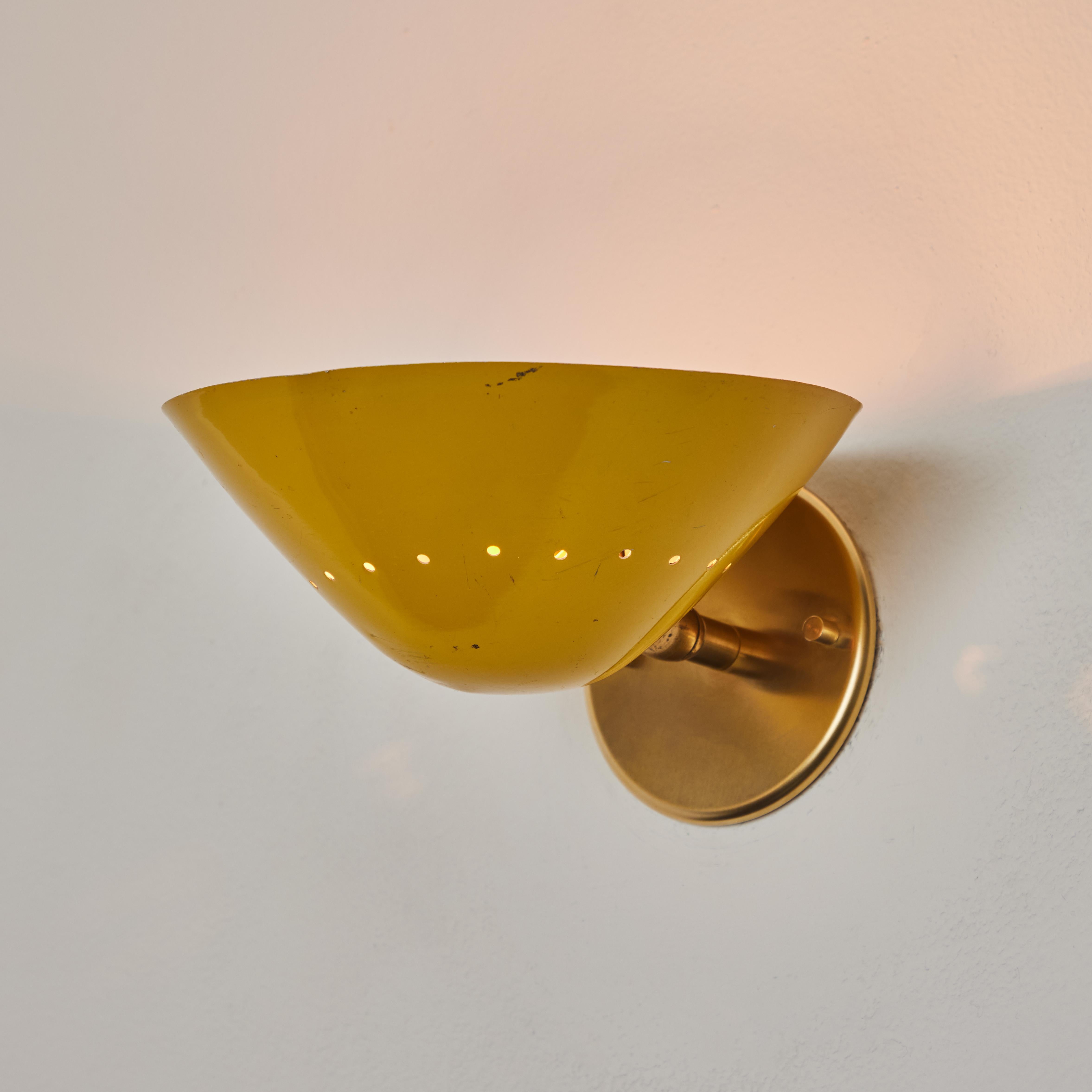 Painted 1950s Stilnovo Perforated Wall Sconce in Yellow
