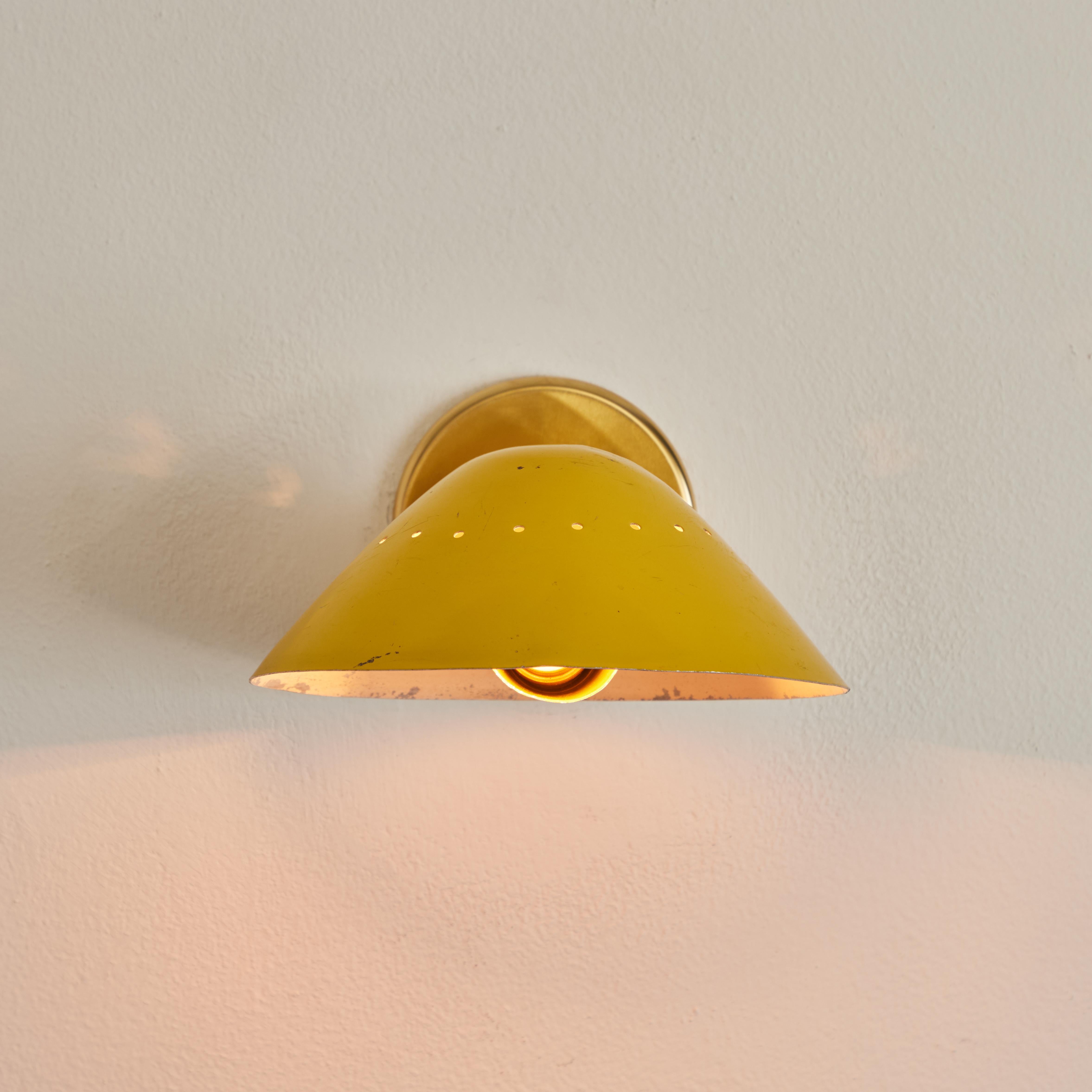 Aluminum 1950s Stilnovo Perforated Wall Sconce in Yellow