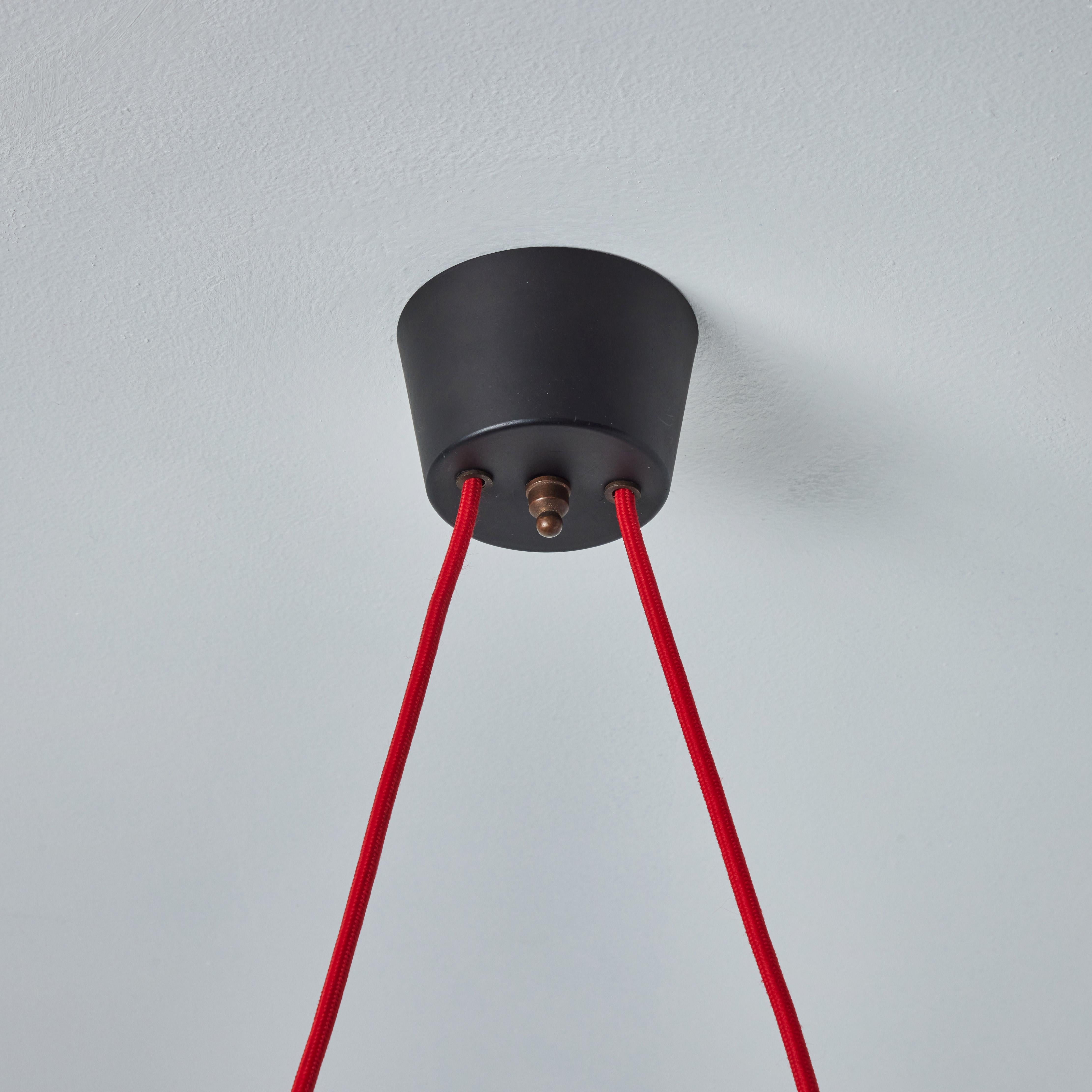 Italian 1950s Stilnovo Red Metal & Opaline Glass Suspension Lamp For Sale