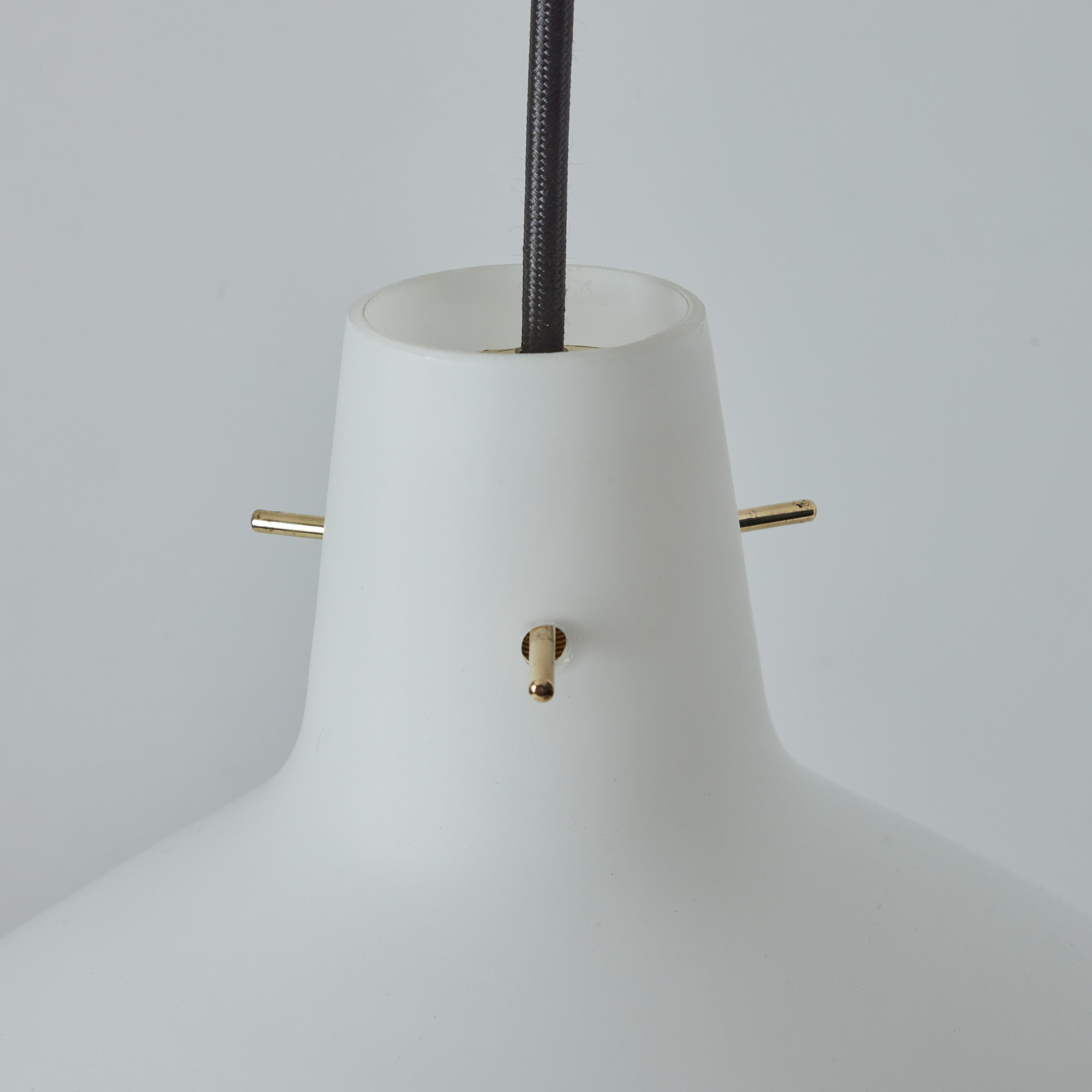 Brass 1950s Stilnovo Sculptural Opaline Glass Pendant