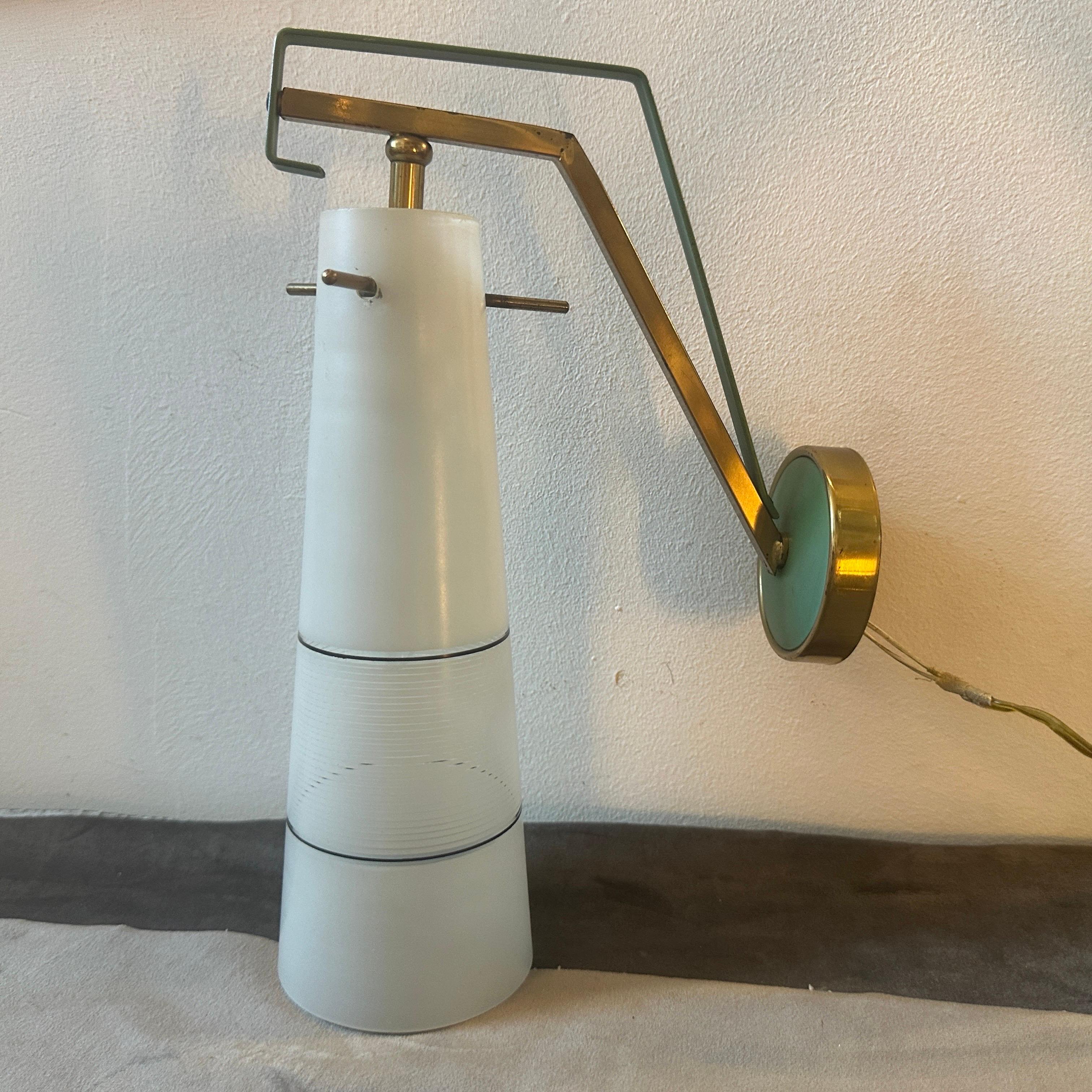 20th Century 1950s Stilnovo Style Mid-Century Modern Brass and Glass Italian Wall Sconce For Sale