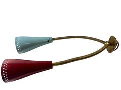 1950s Stilnovo Style Two Arm Gooseneck Sconce Blue and Red, Kalmar Austria