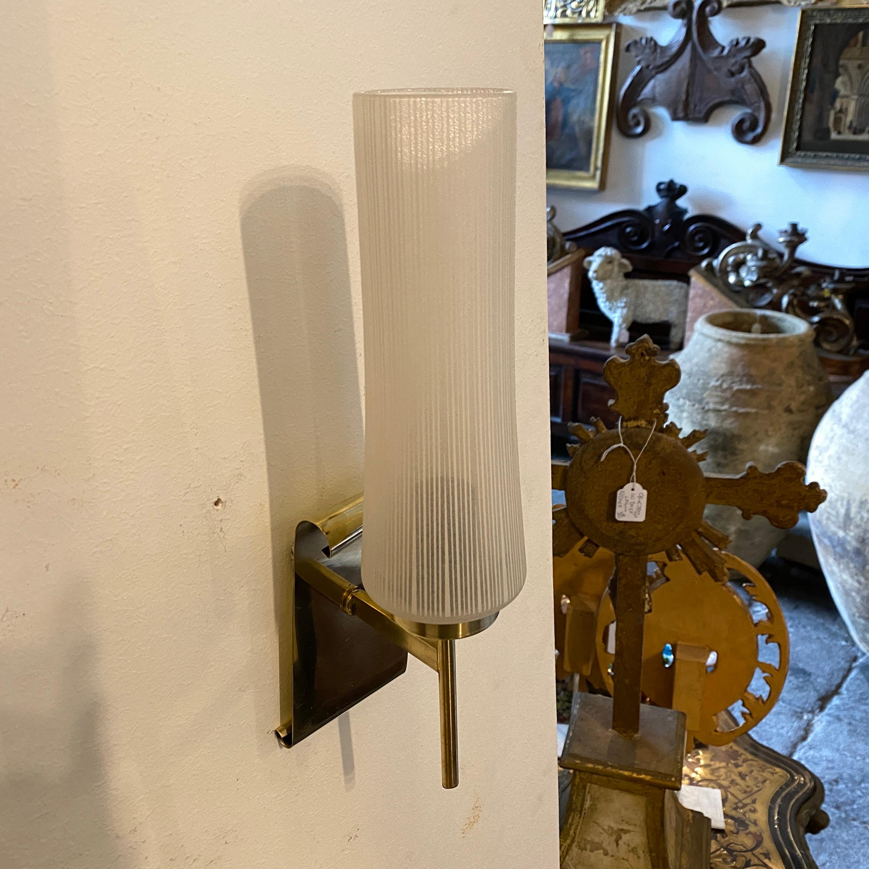 1950s Stilnovo Style Mid-Century Modern Set of Two Brass and Glass Wall Sconces 2