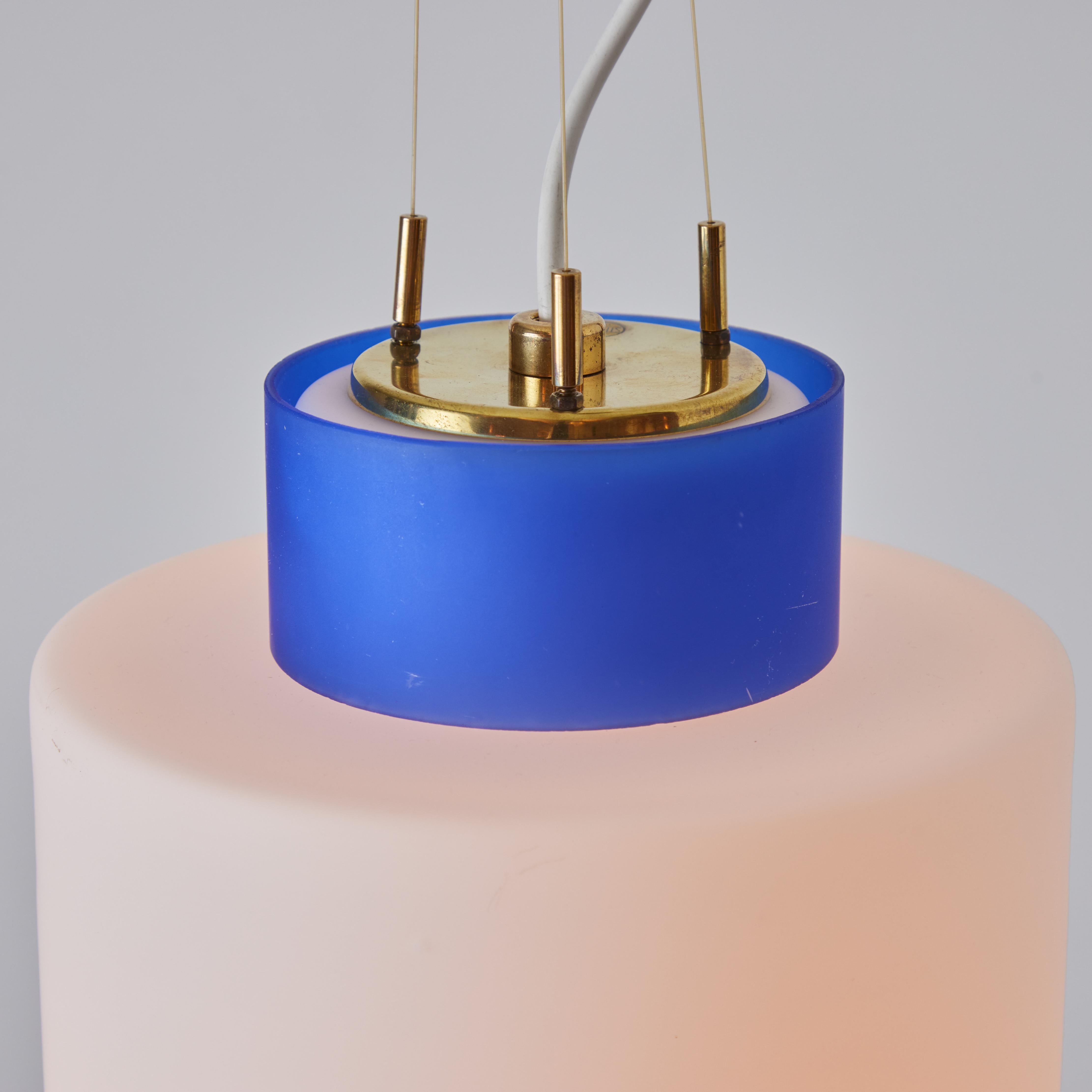 Art Glass 1950s Stilnovo Two-Pendant Blue and White Opaline Glass Suspension Lamp For Sale