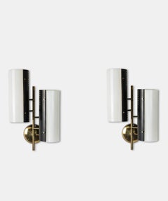 1950s Stilnovo Wall Lights Appliques Black White Perspex Brass