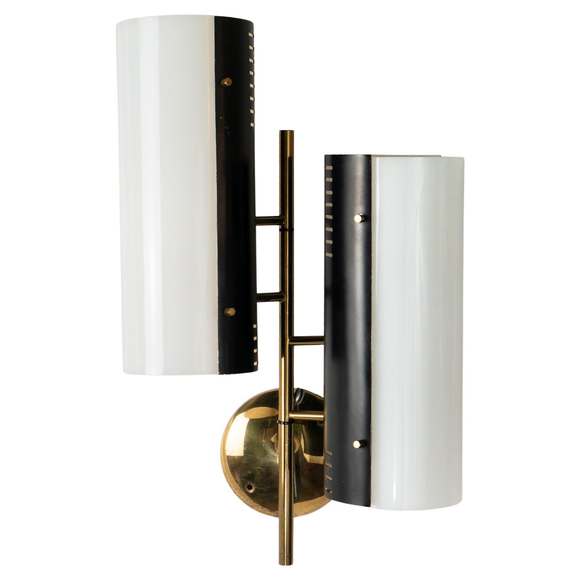 1950 Stilnovo Applique da parete Appliques Nero Bianco Perspex Ottone