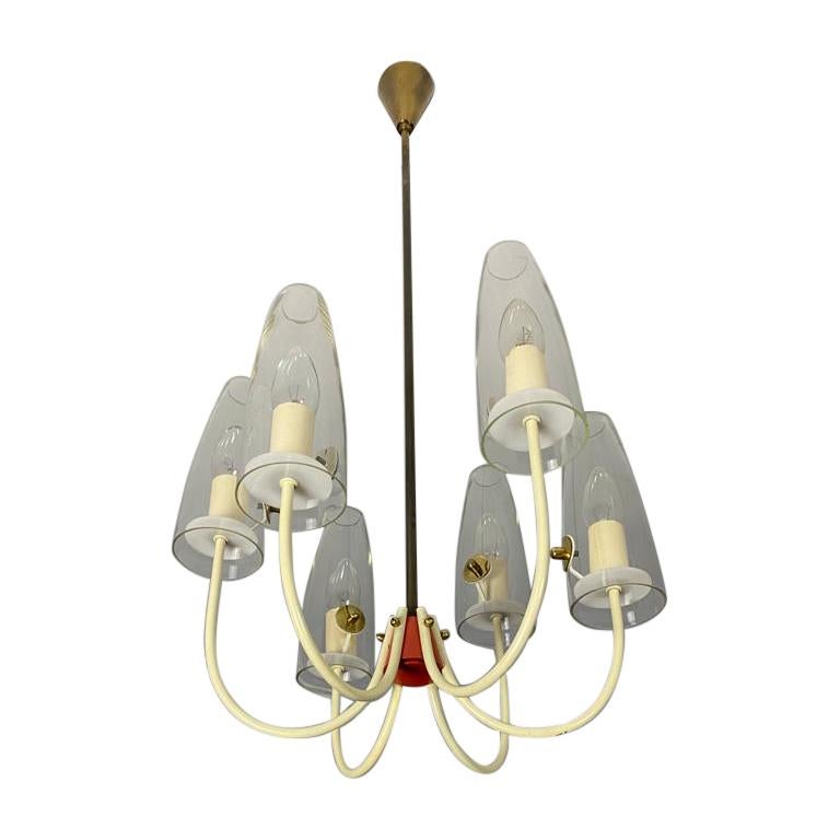 1950s Stilnovo White and Red Lacquered Midcentury Chandelier by Cosack For Sale
