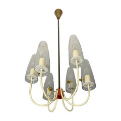 Vintage 1950s Stilnovo White and Red Lacquered Midcentury Chandelier by Cosack