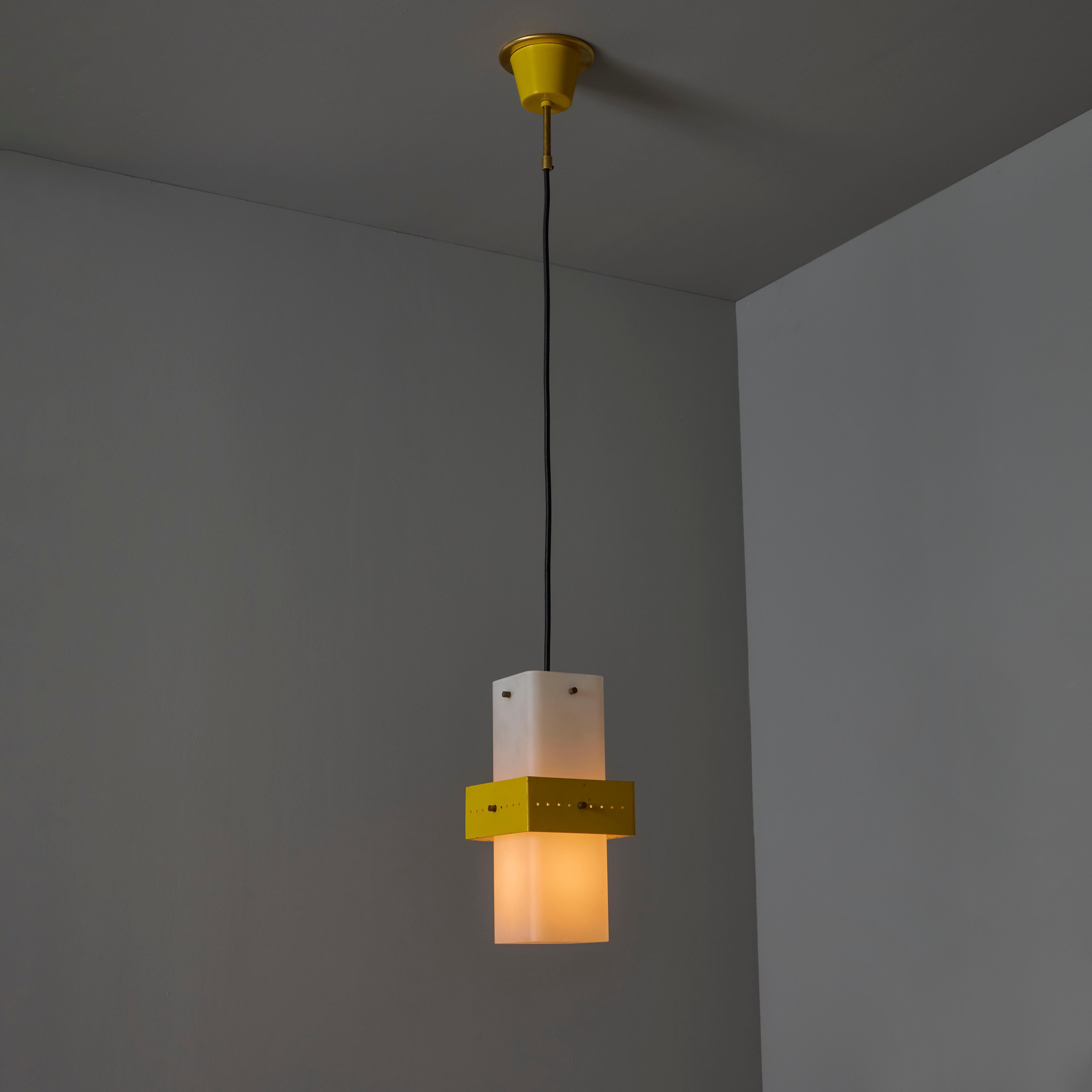1950s Stilnovo Yellow Painted Metal & Opaline Glass Suspension Lamp For Sale 6