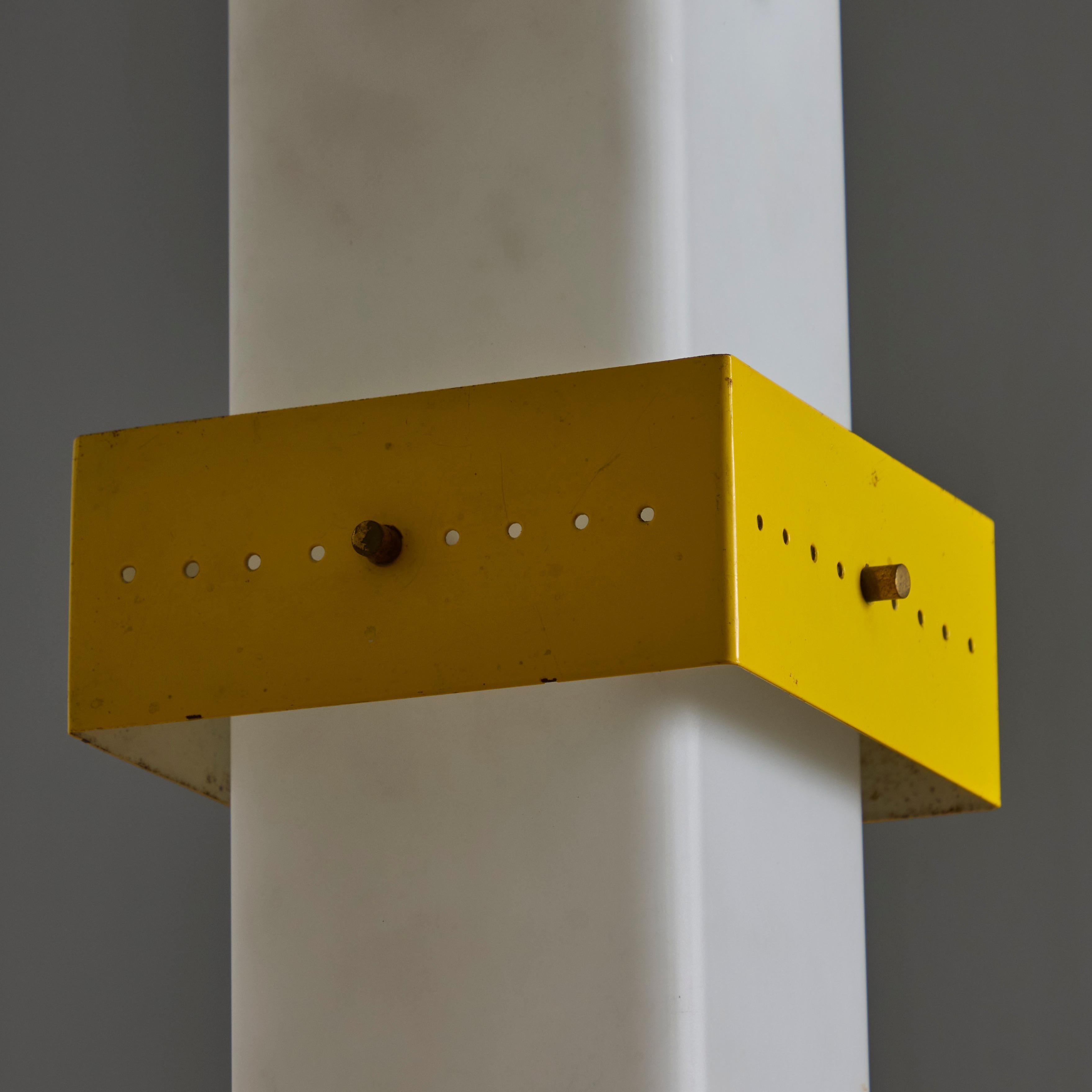 1950s Stilnovo Yellow Painted Metal & Opaline Glass Suspension Lamp For Sale 8