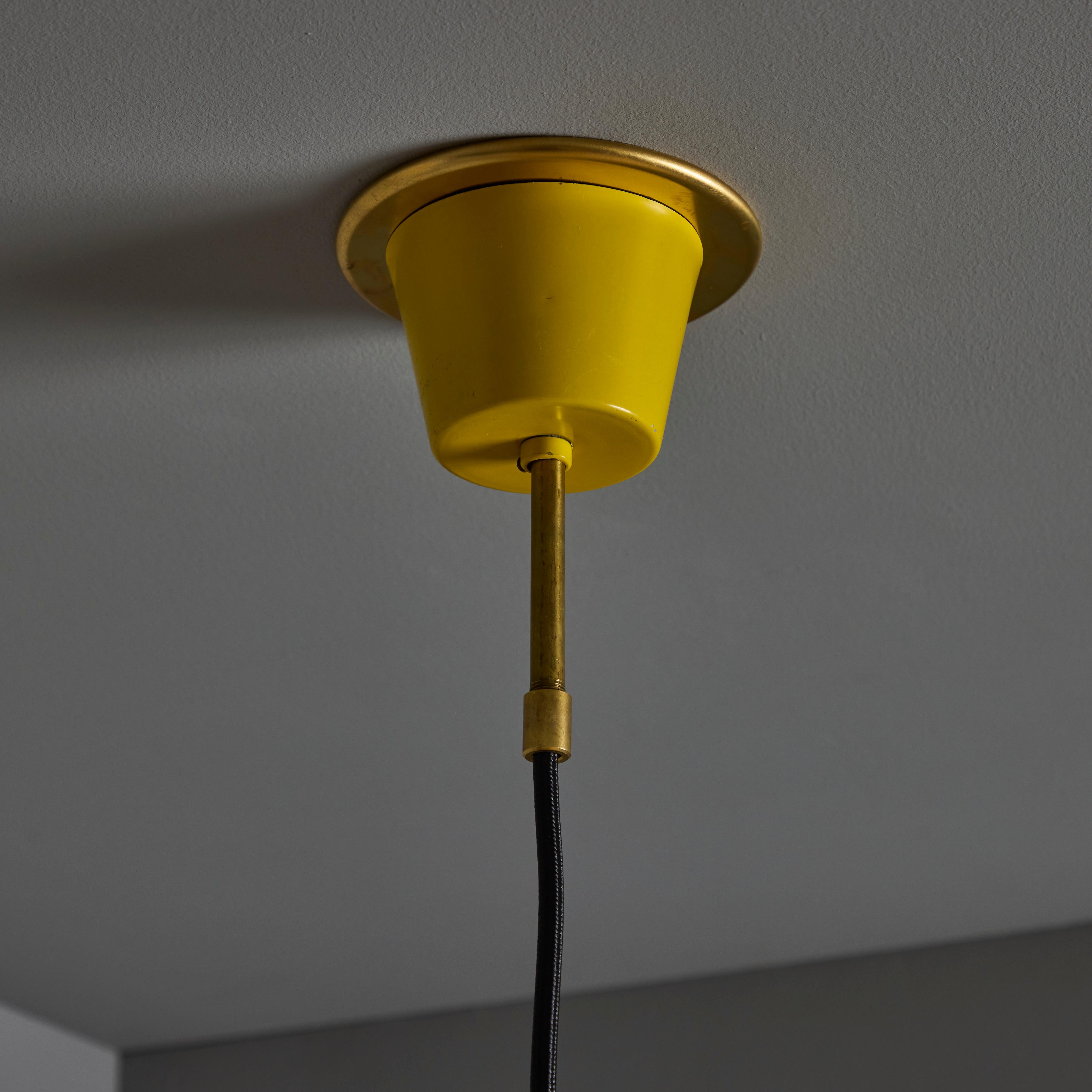 1950s Stilnovo Yellow Painted Metal & Opaline Glass Suspension Lamp For Sale 9