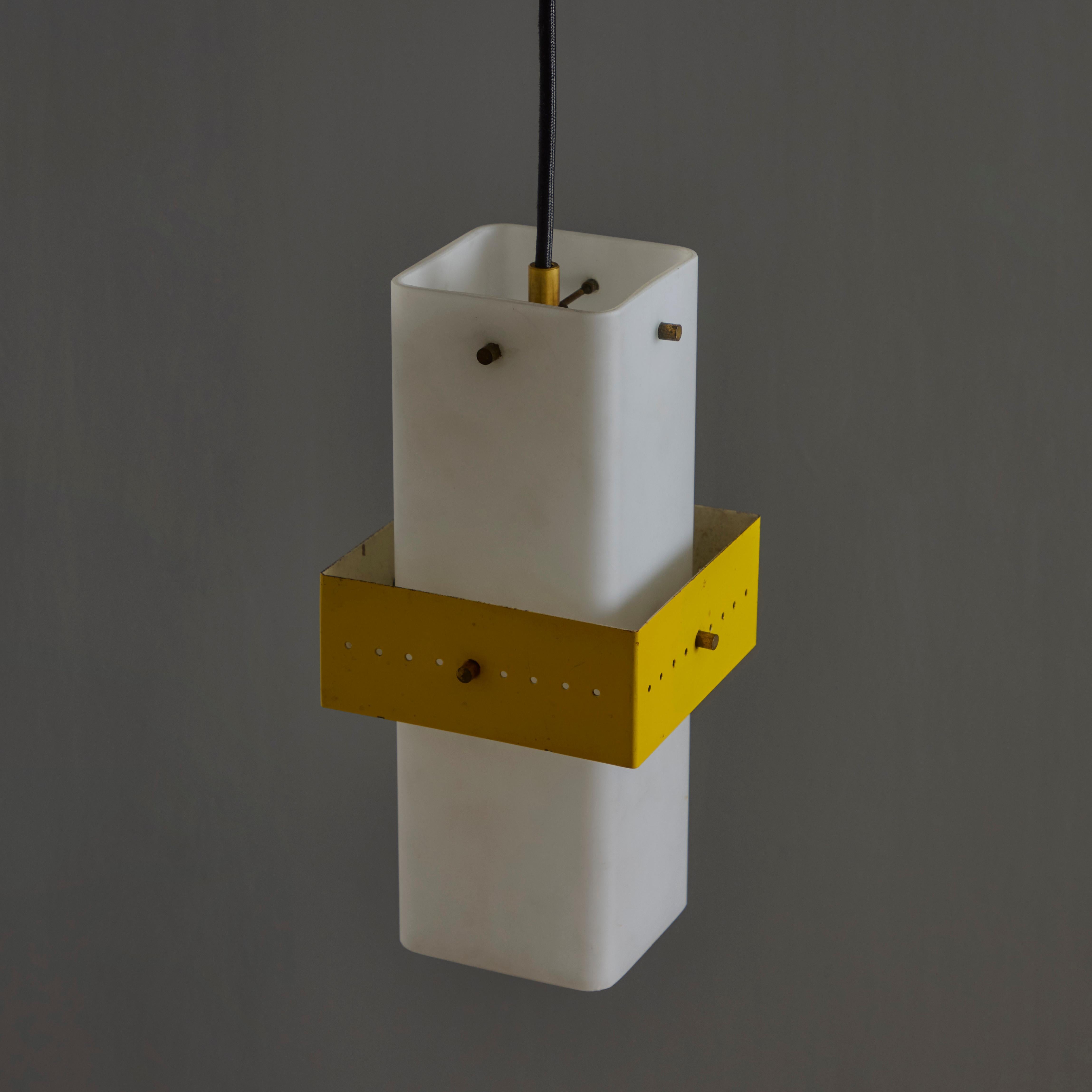 1950s Stilnovo Yellow Painted Metal & Opaline Glass Suspension Lamp For Sale 10