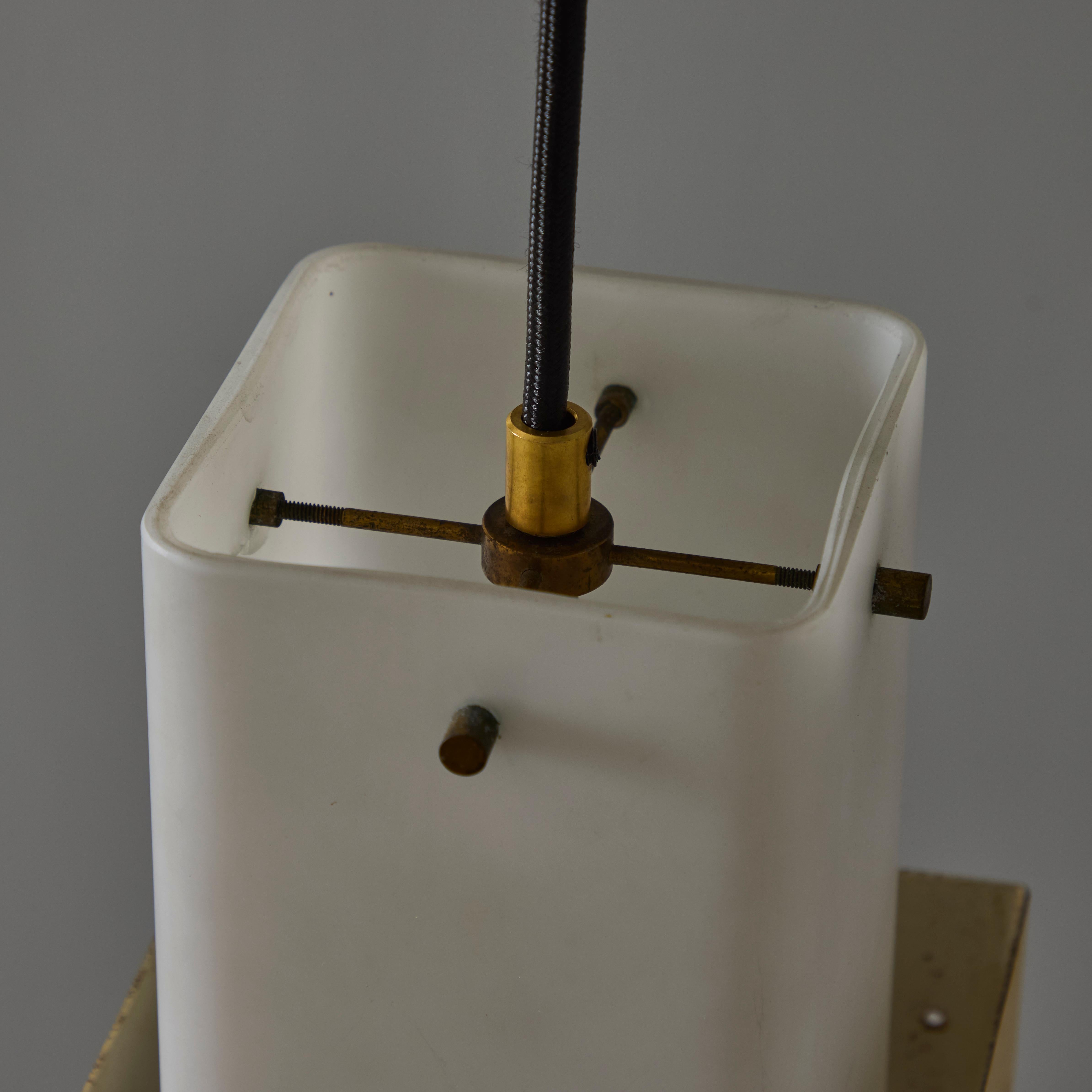 1950s Stilnovo Yellow Painted Metal & Opaline Glass Suspension Lamp For Sale 1