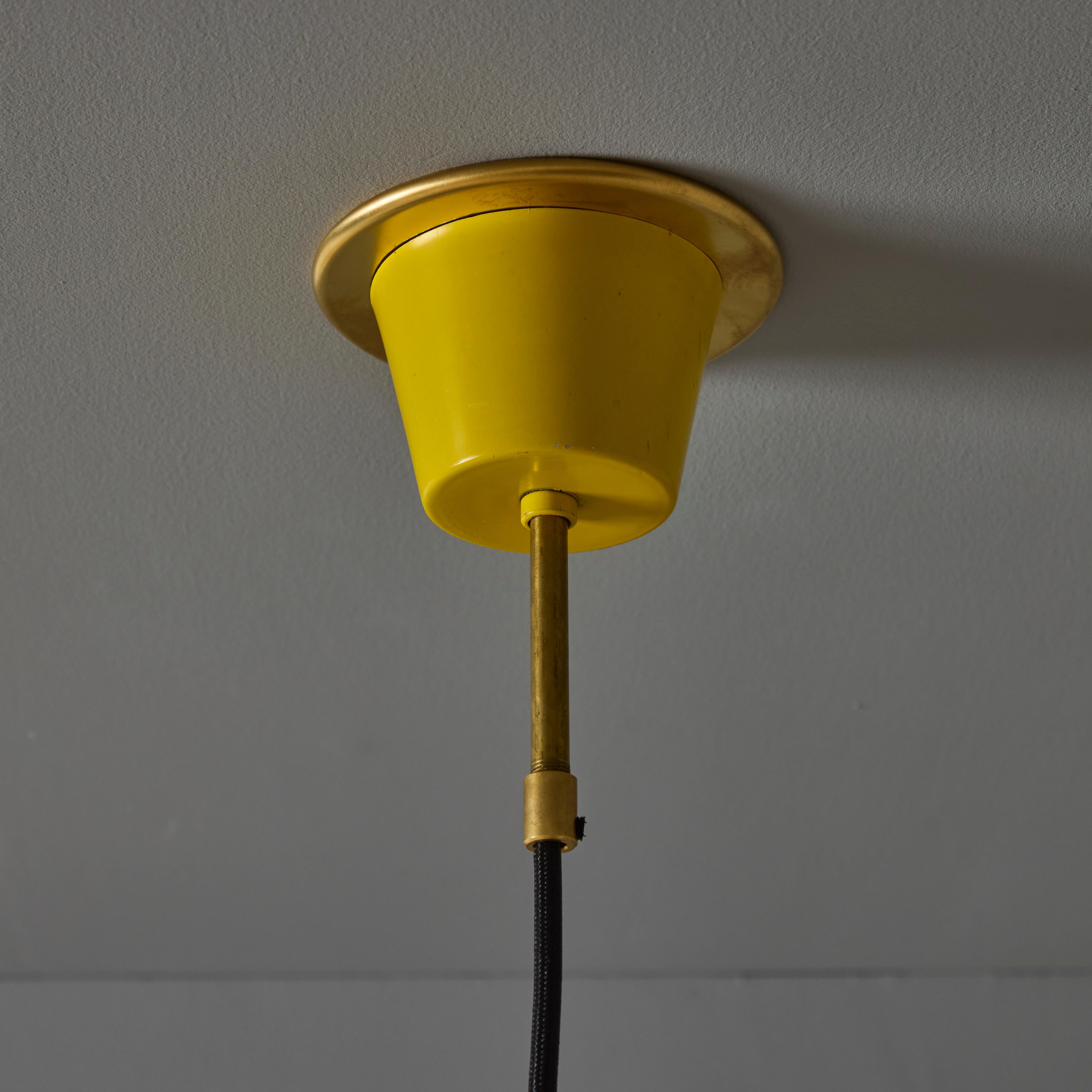 1950s Stilnovo Yellow Painted Metal & Opaline Glass Suspension Lamp For Sale 2