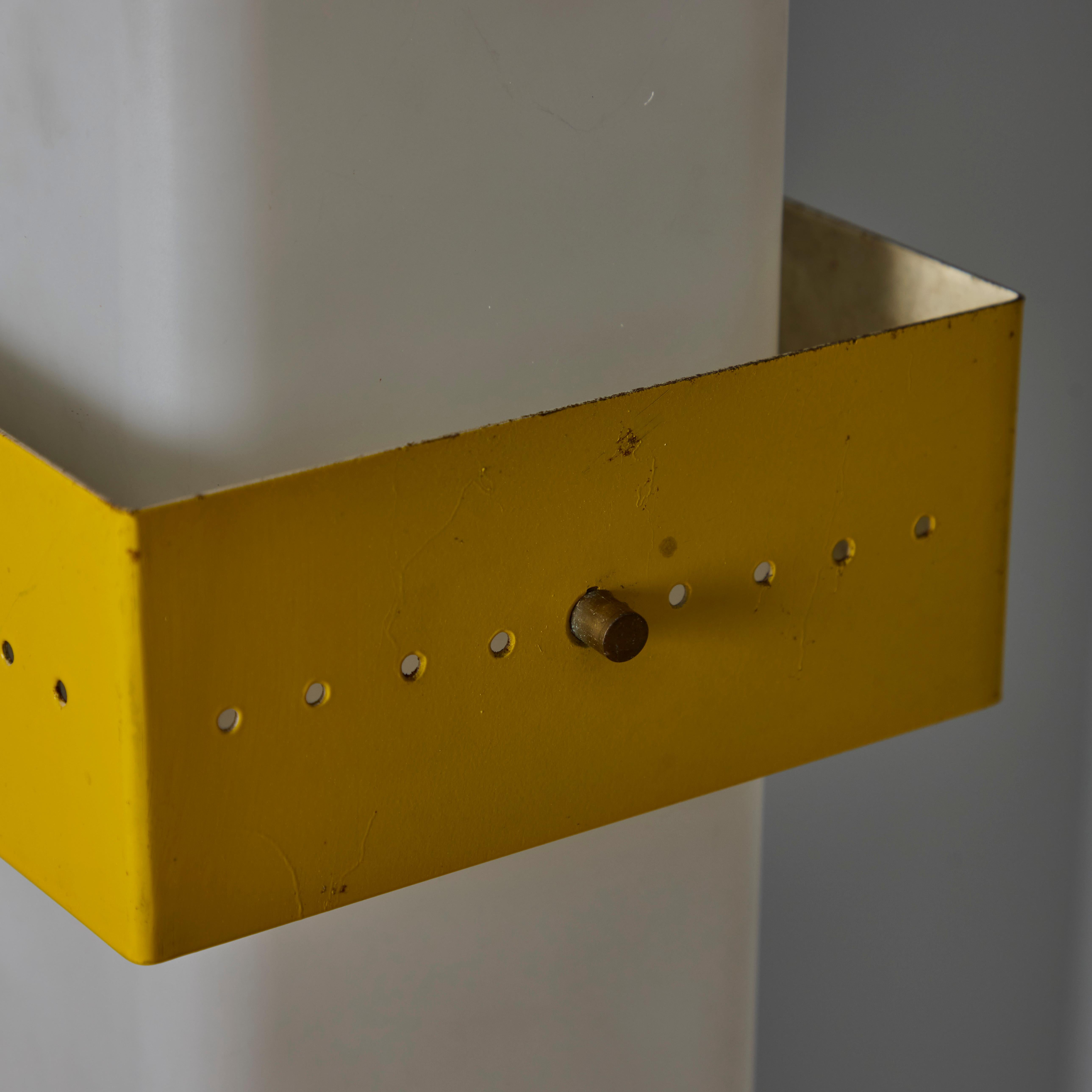 1950s Stilnovo Yellow Painted Metal & Opaline Glass Suspension Lamp For Sale 3