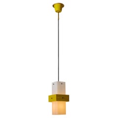 1950s Stilnovo Yellow Painted Metal & Opaline Glass Suspension Lamp