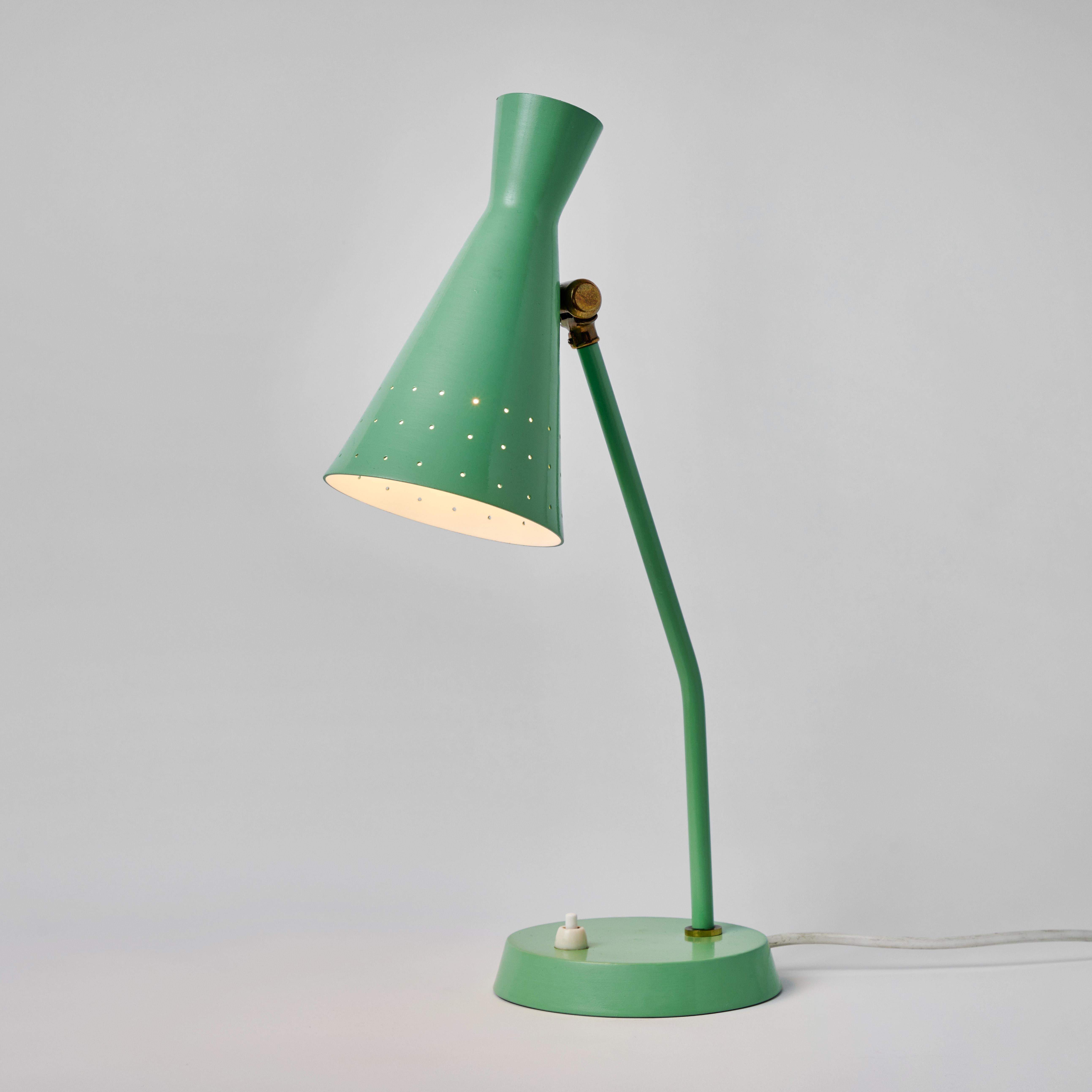 Mid-20th Century 1950s Stilux Milano Green Perforated Cone Table Lamp For Sale