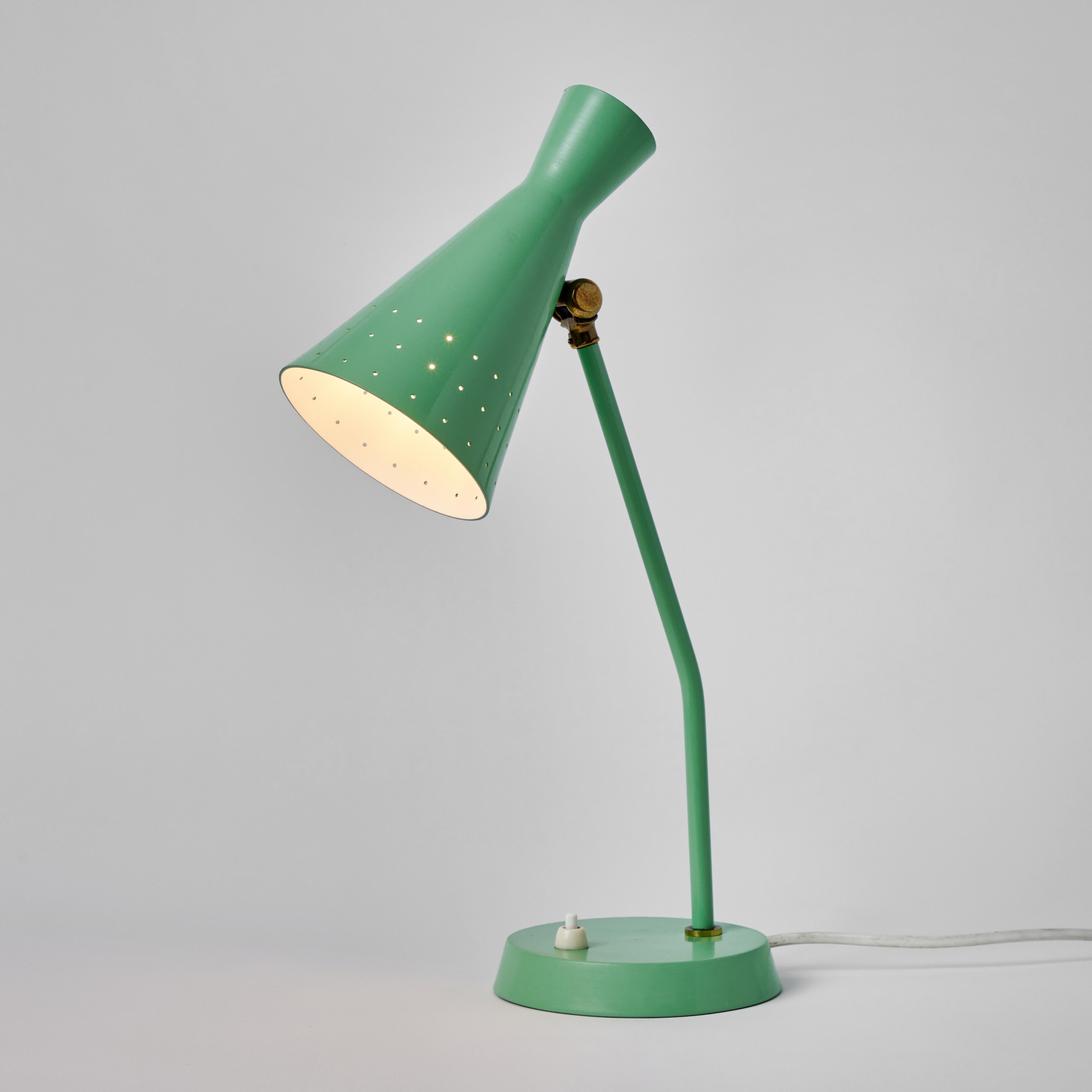 Metal 1950s Stilux Milano Green Perforated Cone Table Lamp For Sale