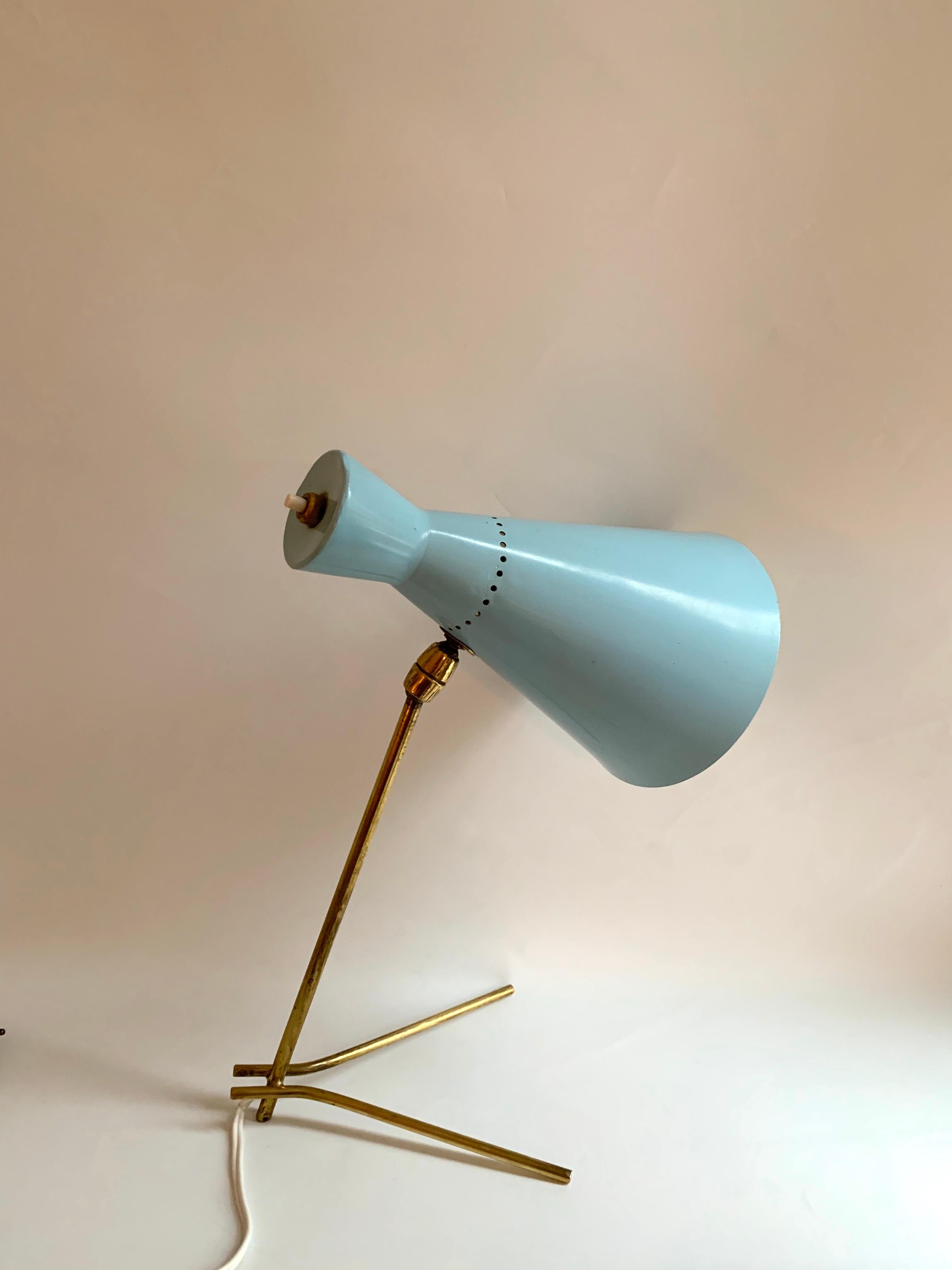 Mid-Century Modern 1950s Stilux Milano Light Blue and brass Table Lamp For Sale