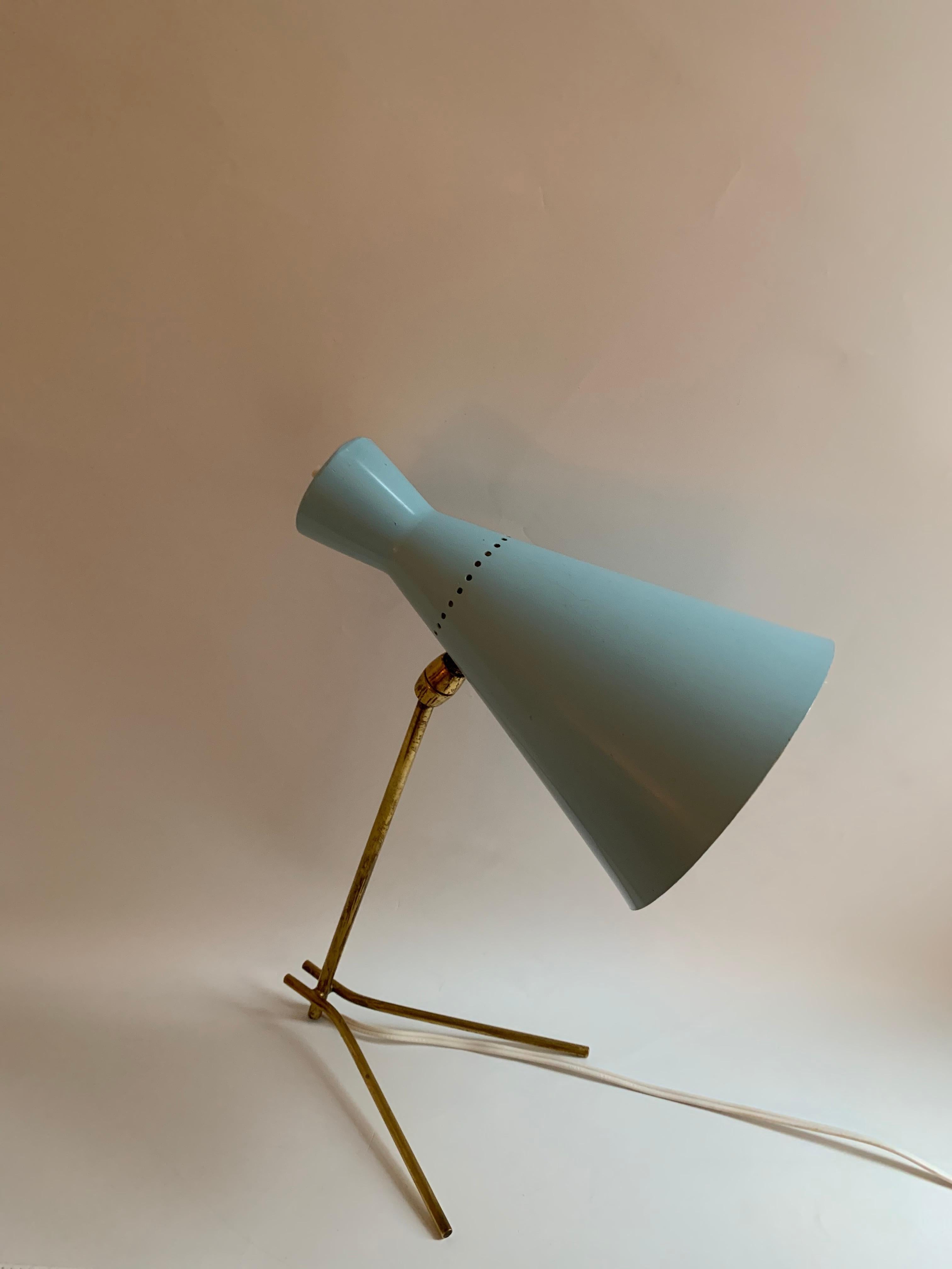 Italian 1950s Stilux Milano Light Blue and brass Table Lamp For Sale