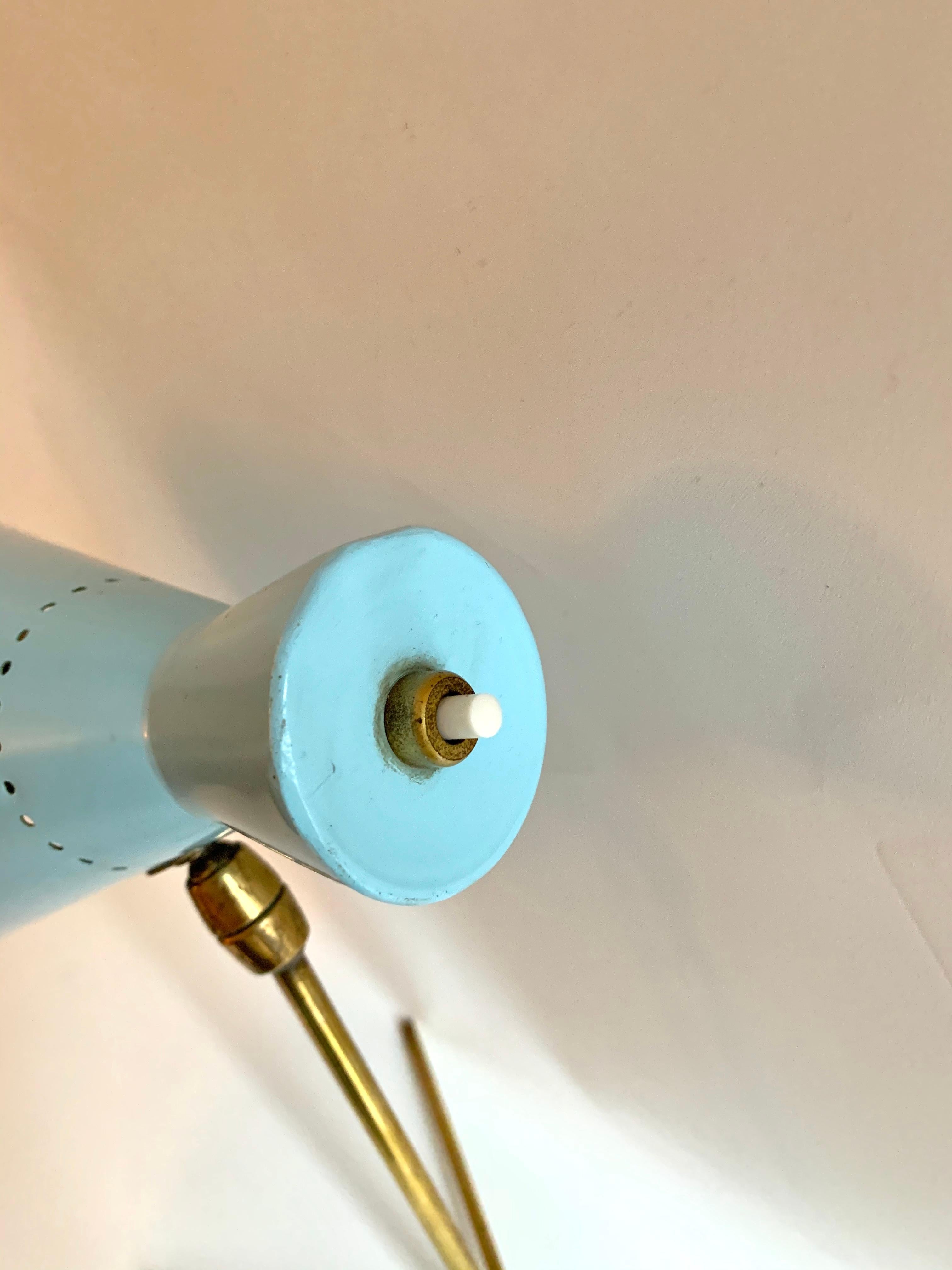1950s Stilux Milano Light Blue and brass Table Lamp In Good Condition For Sale In Amsterdam, NL